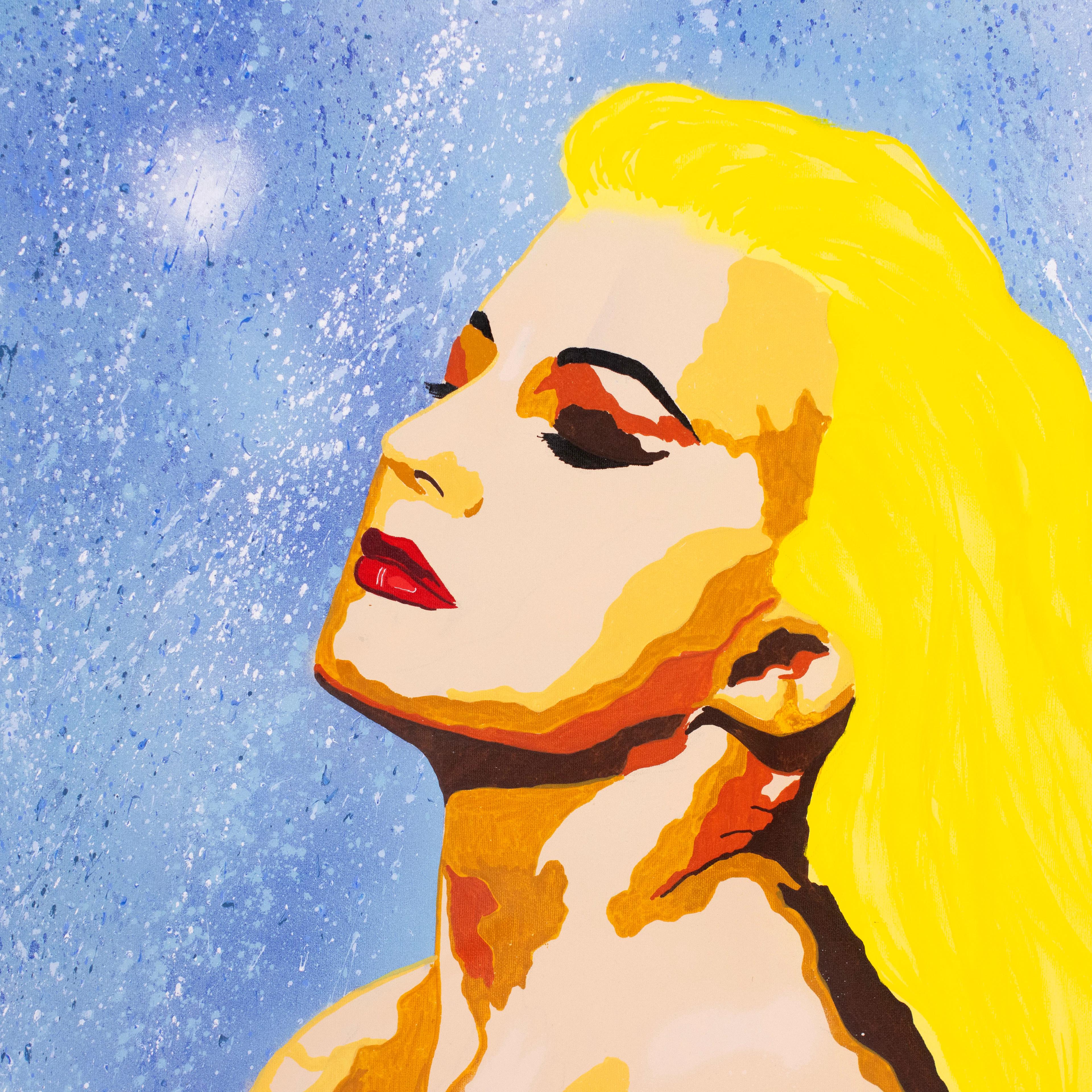 Ted Malm, akryl och sprayfärg på duk, porträtt av Anita Ekberg, 80x90 cm