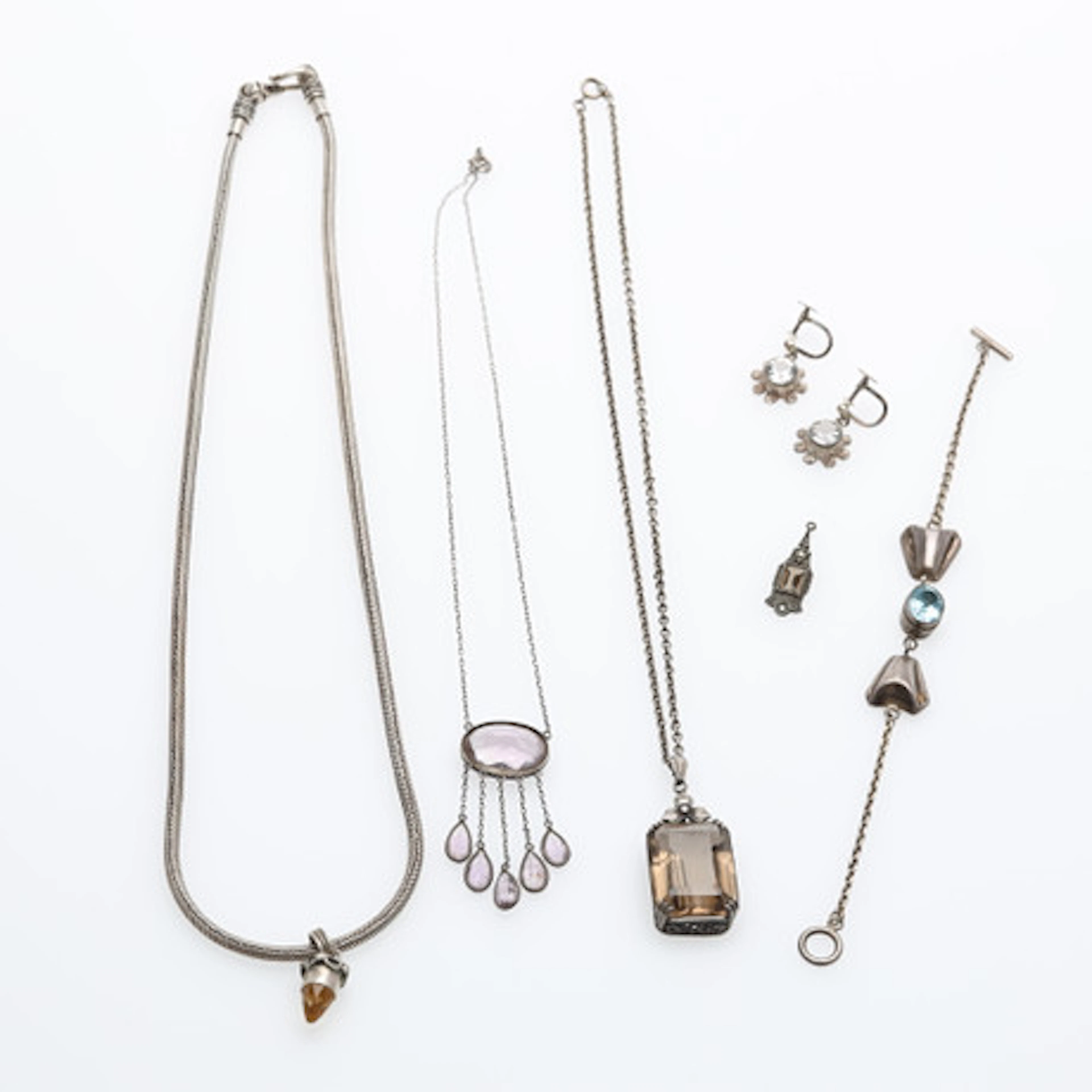 SMYCKEN, 6 delar, silver, diverse stenar.