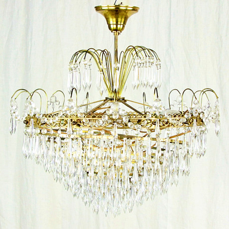 KRISTALLKRONA, mässing, prismor av glas, 8…