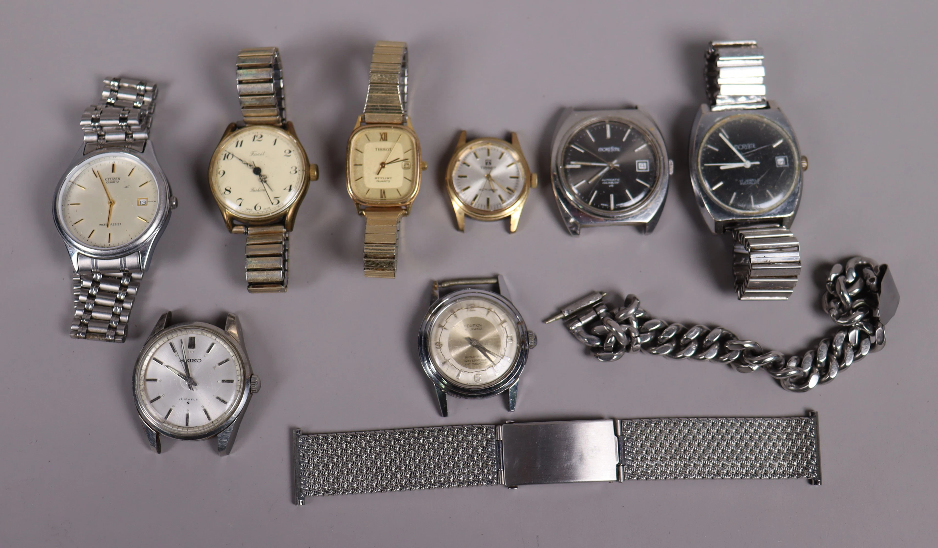 Diverse klockor, Tissot, Facit, Seiko, Tegrov mm