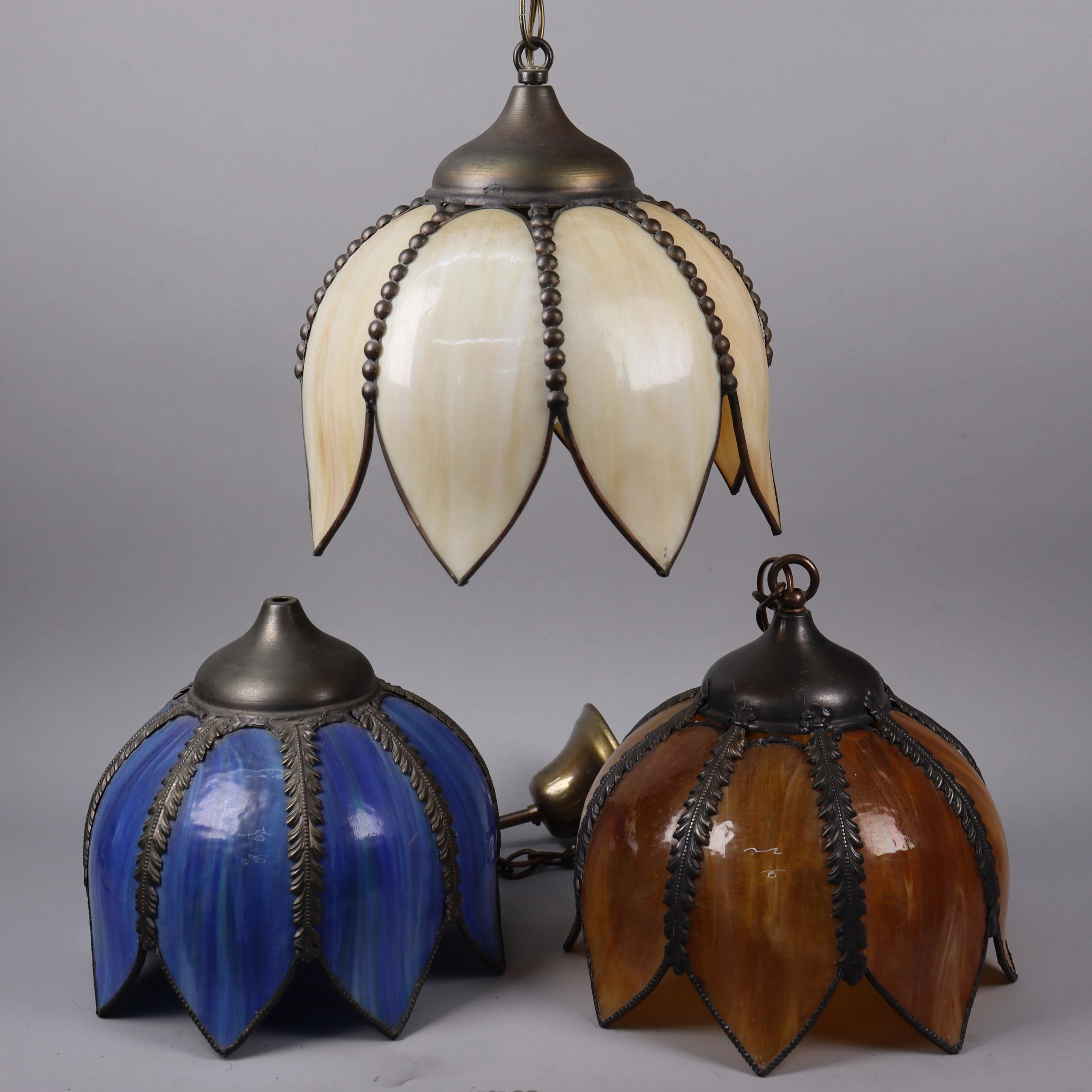 Taklampor, Tiffany-stil, metall och glas, 1900-talets andra hälft.