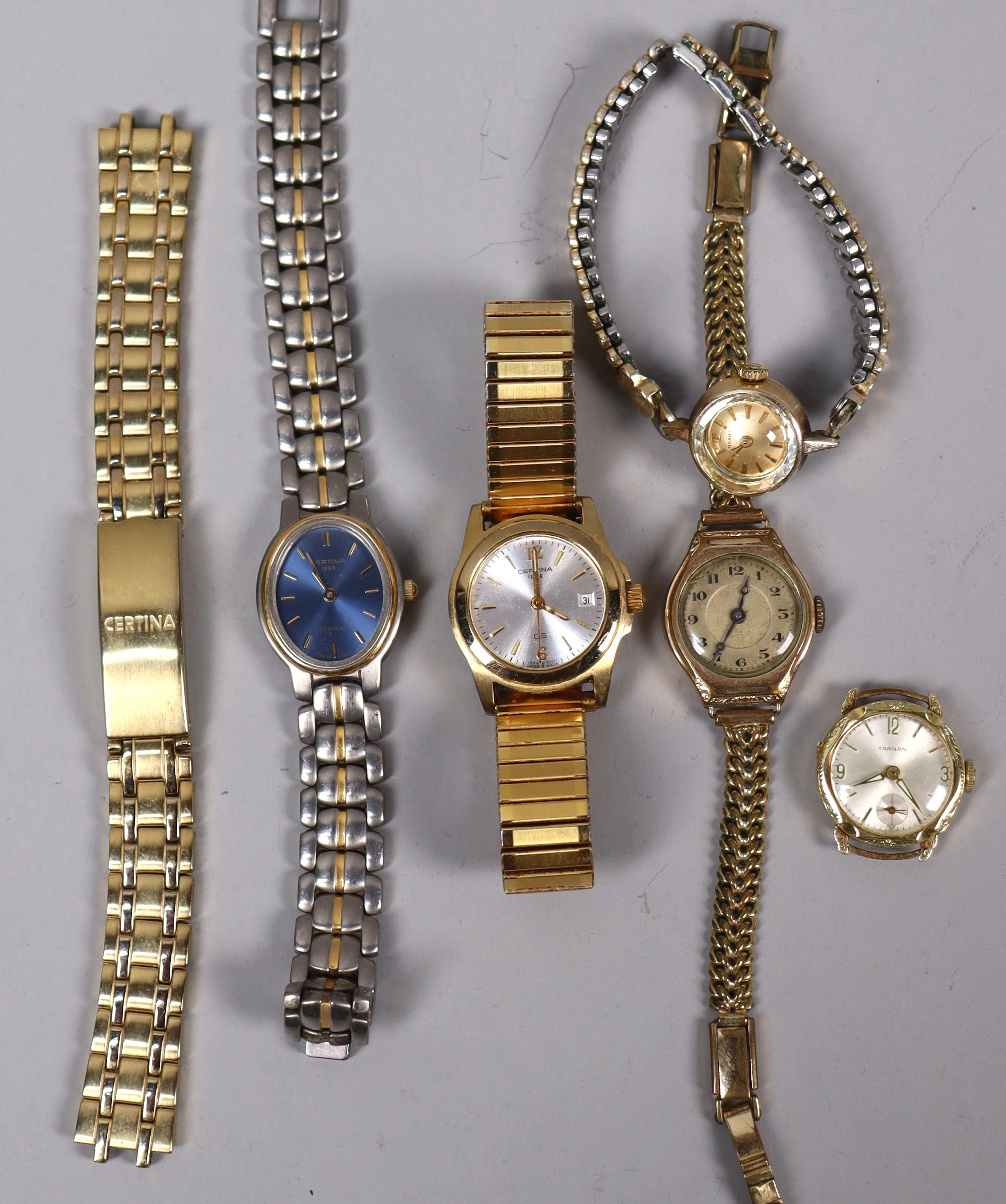 Diverse klockor, Tärnan med 14k guldboett, Tissot, Certina mm