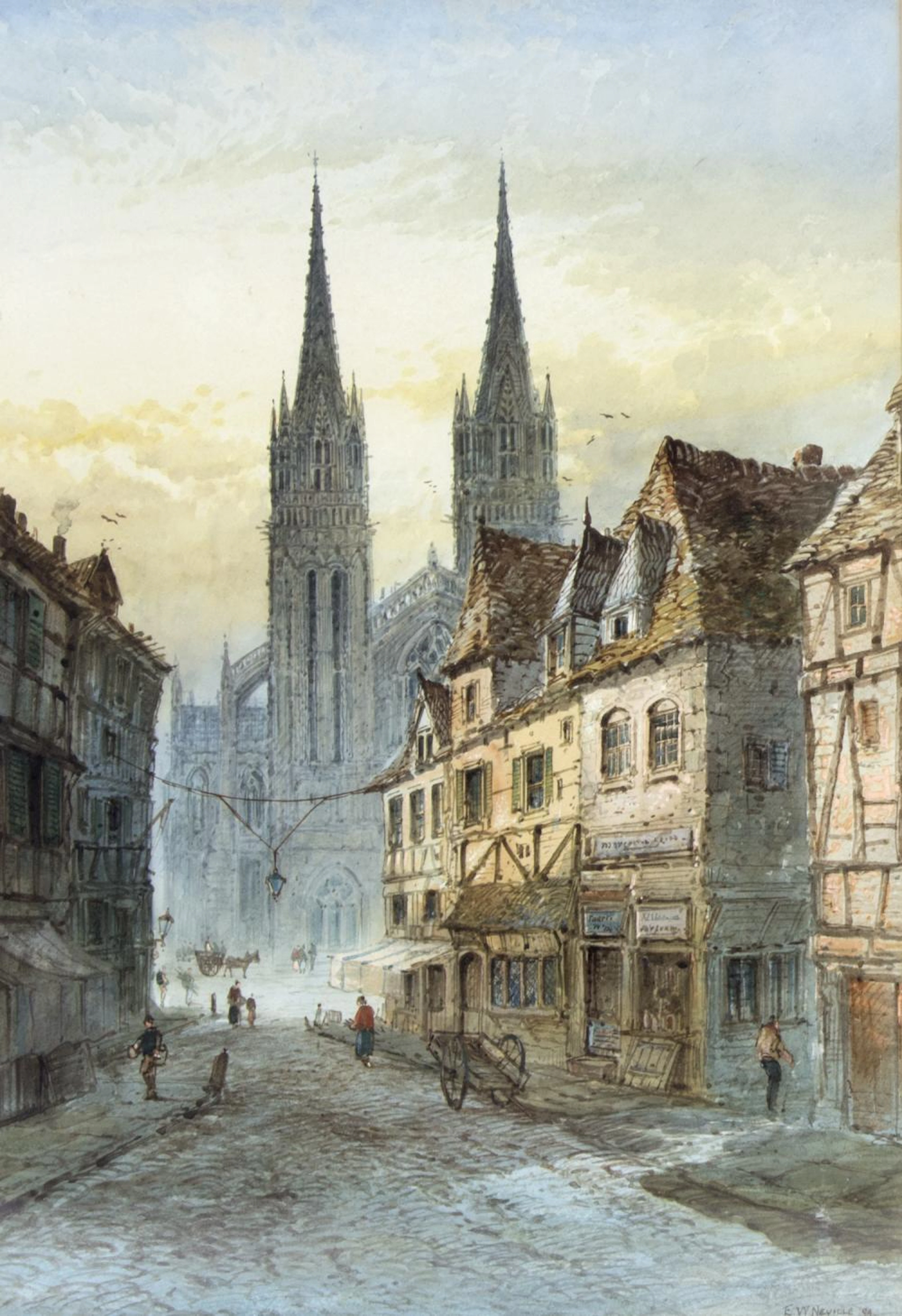 E W Neville/Continental Towns with Cathedral/a...