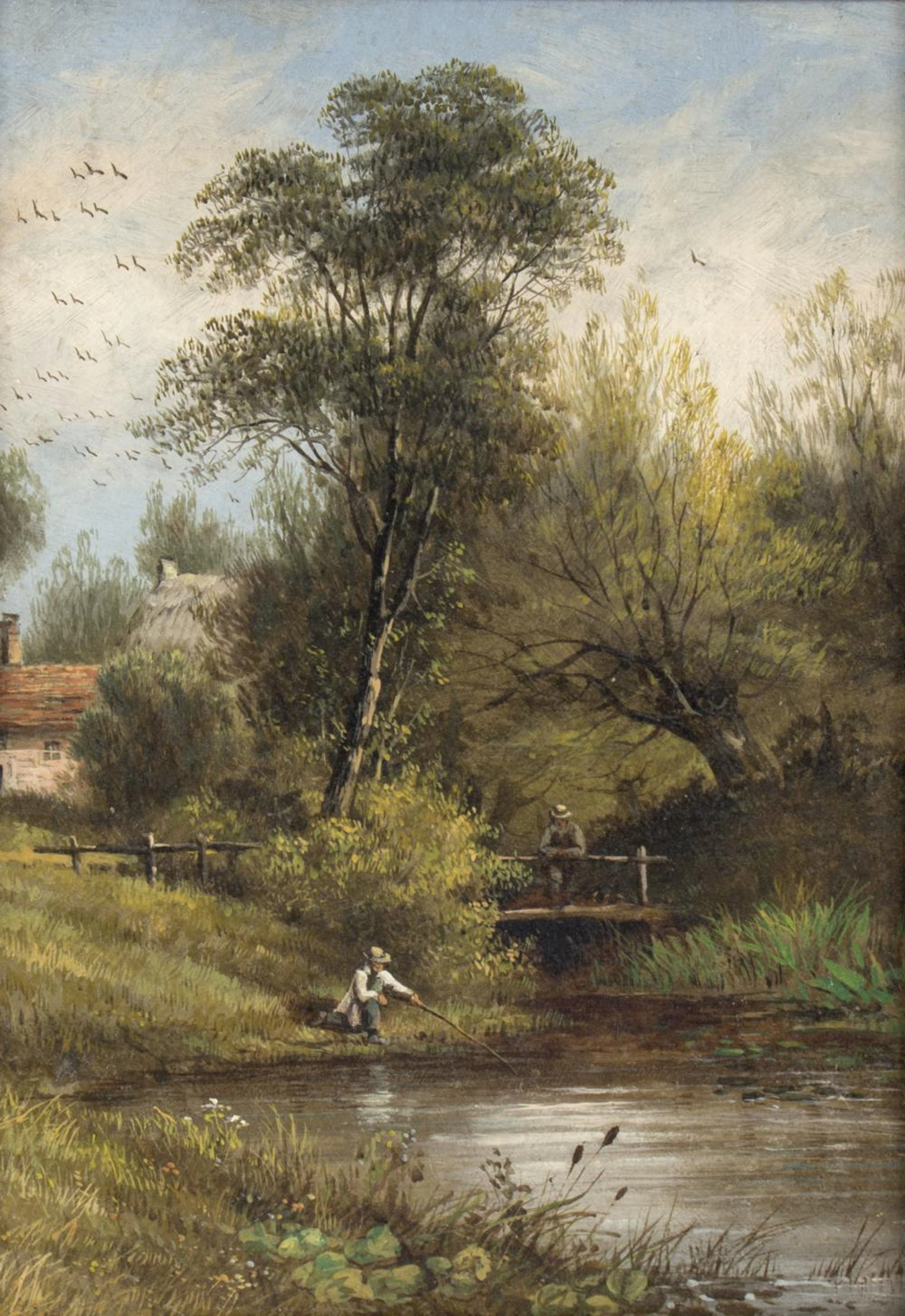 19th Century English School/Fishing by a Stream/signed...