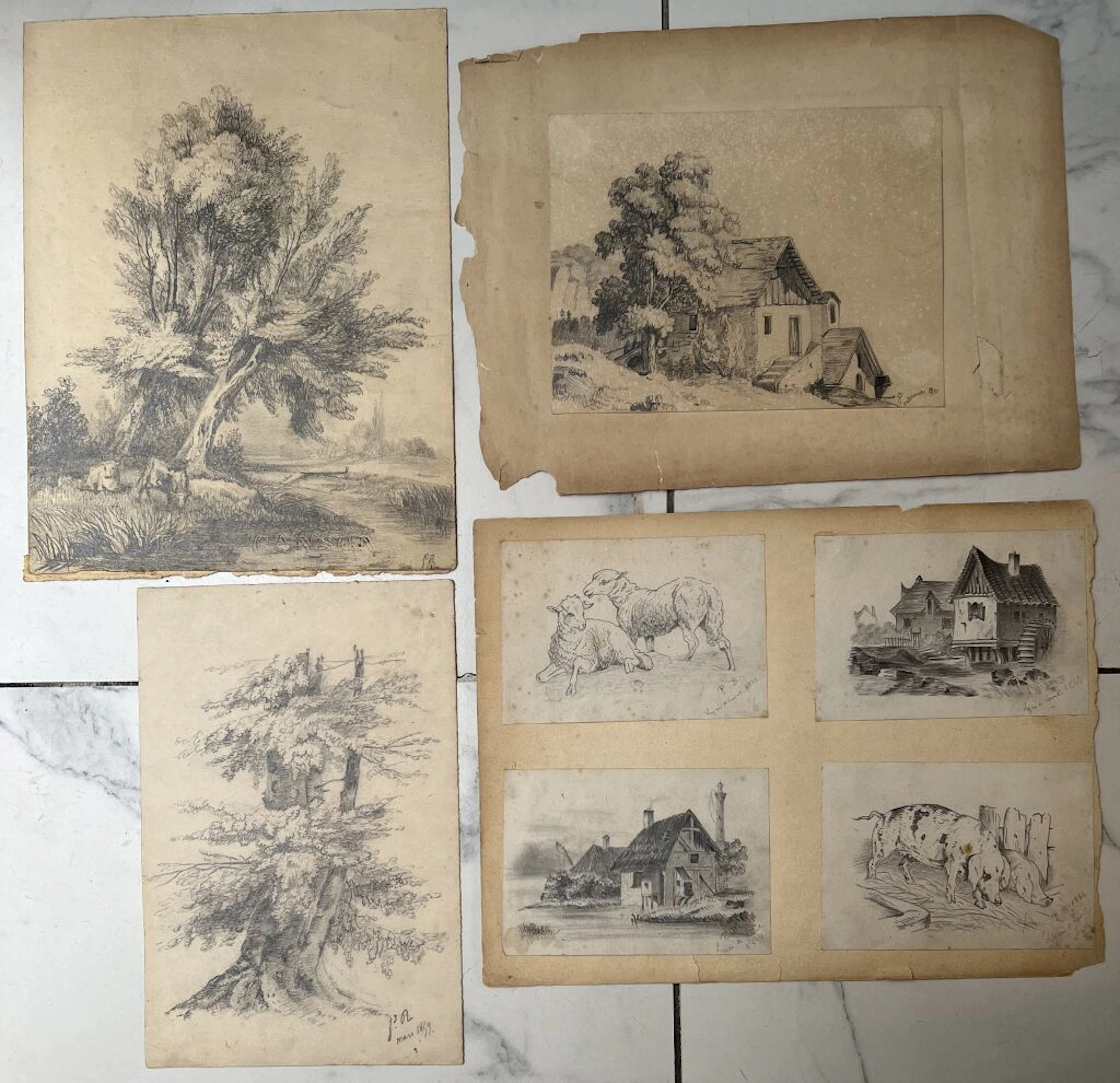 French schools late 19th-early 20th century. Set of 7 graphi - Lot 108