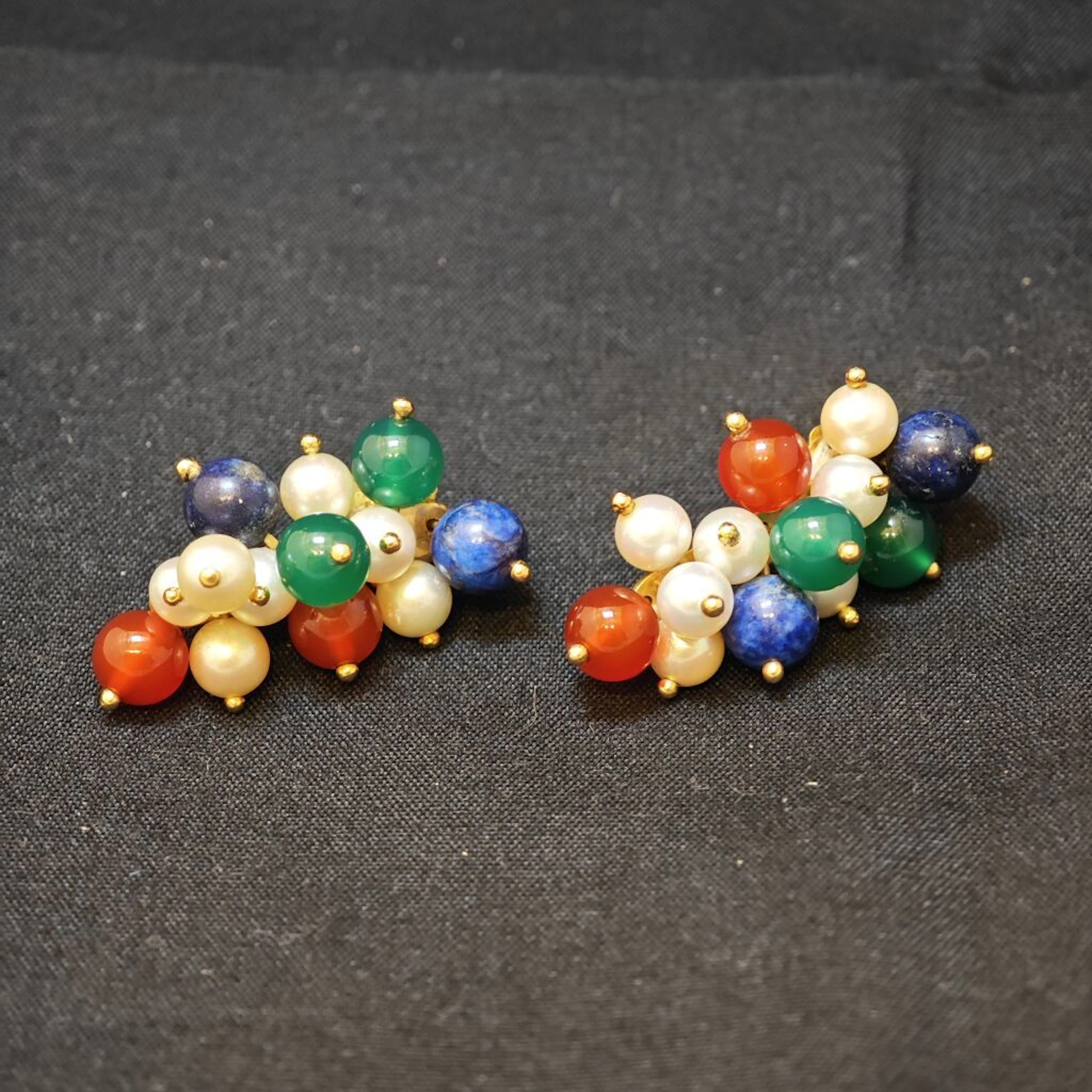 Pair of yellow gold 750‰ multi-fruit earrings adorned with b - Lot 58