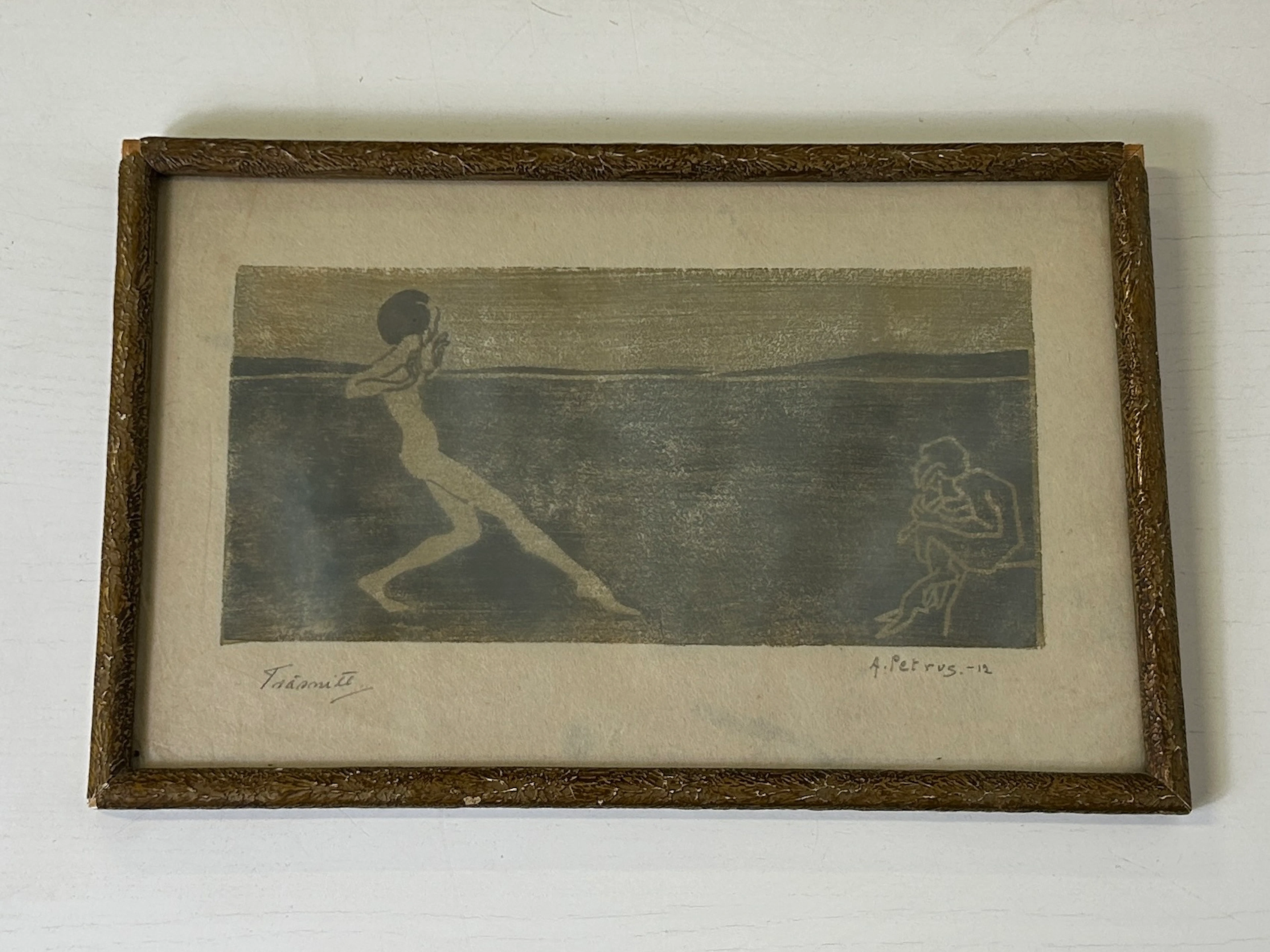Anna Petrus träsnitt "Flickan och Pan", signerad och daterad 1912 (1886-1949)