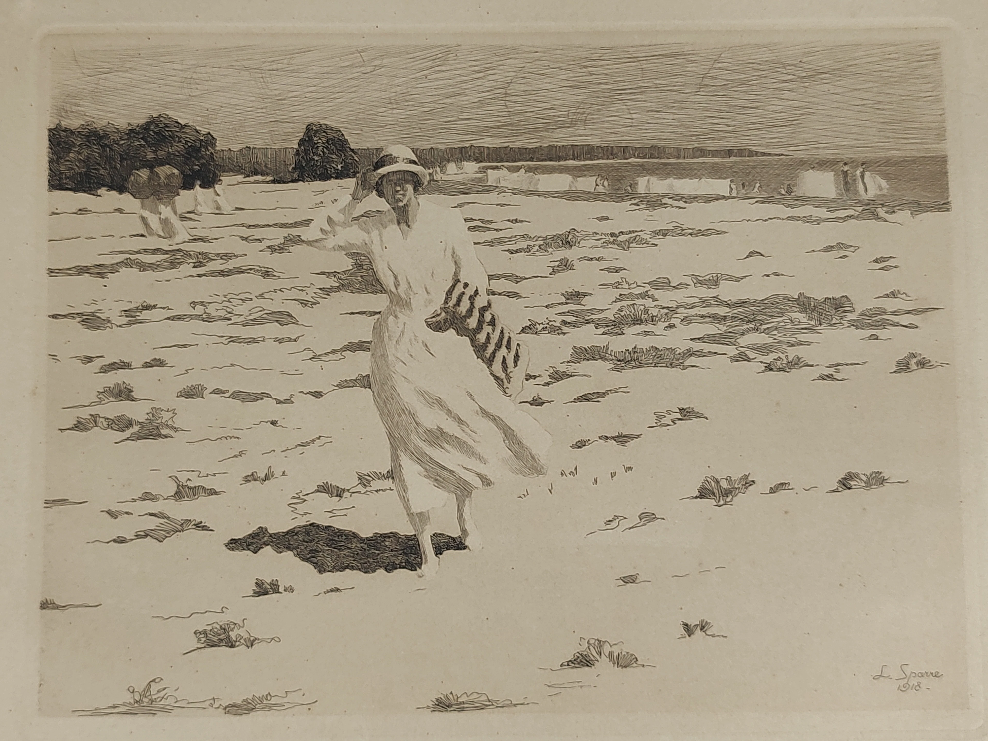 Etsning, Louise Sparre, signerad