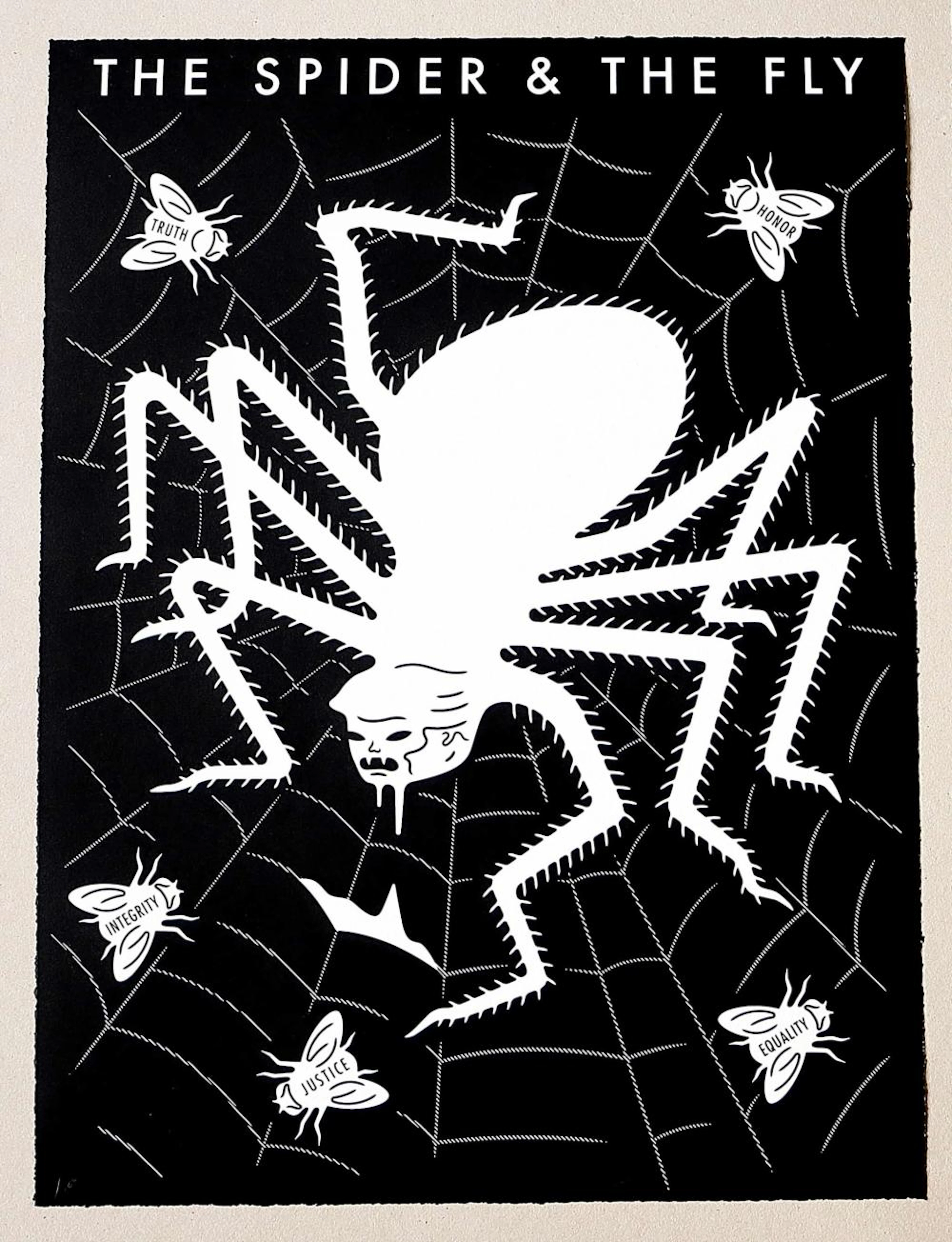 Cleon Peterson The Spider & The Fly Screen Print White & Black LTD ED 100