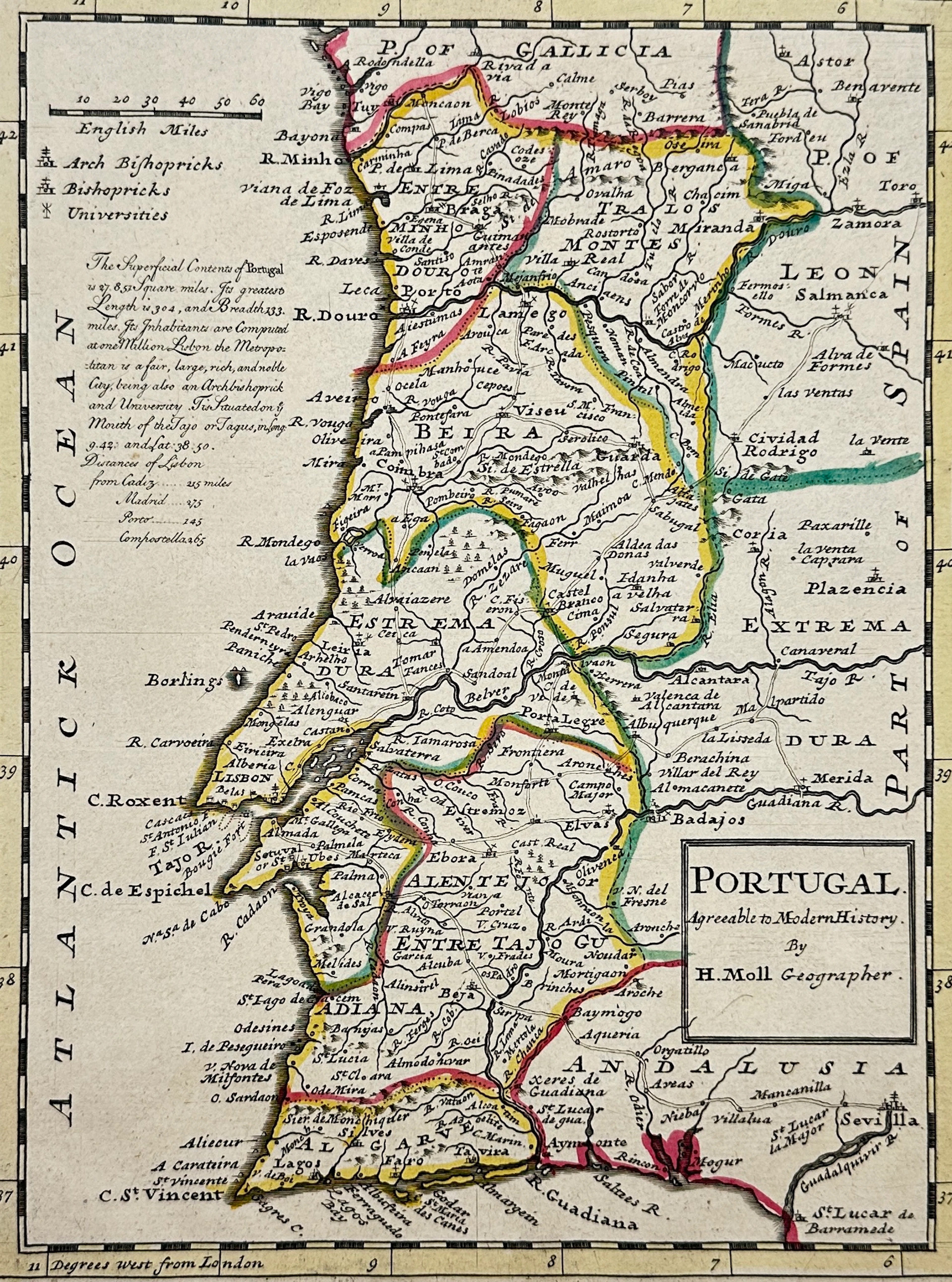 Herman Moll - Map of Portugal - Portugal Agreeable to Modern History