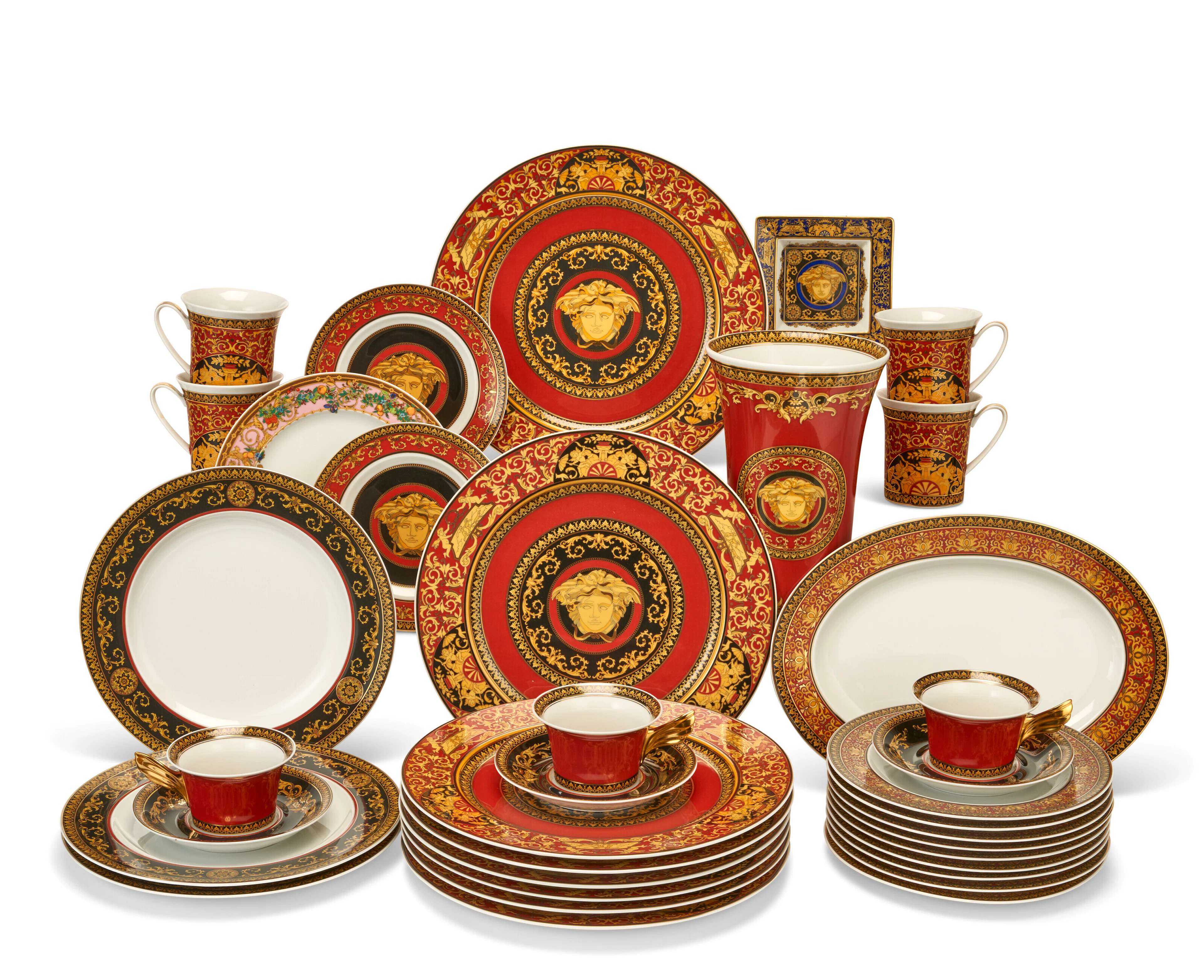 A VERSACE (ROSENTHAL) PORCELAIN PART TABLE SERVICE