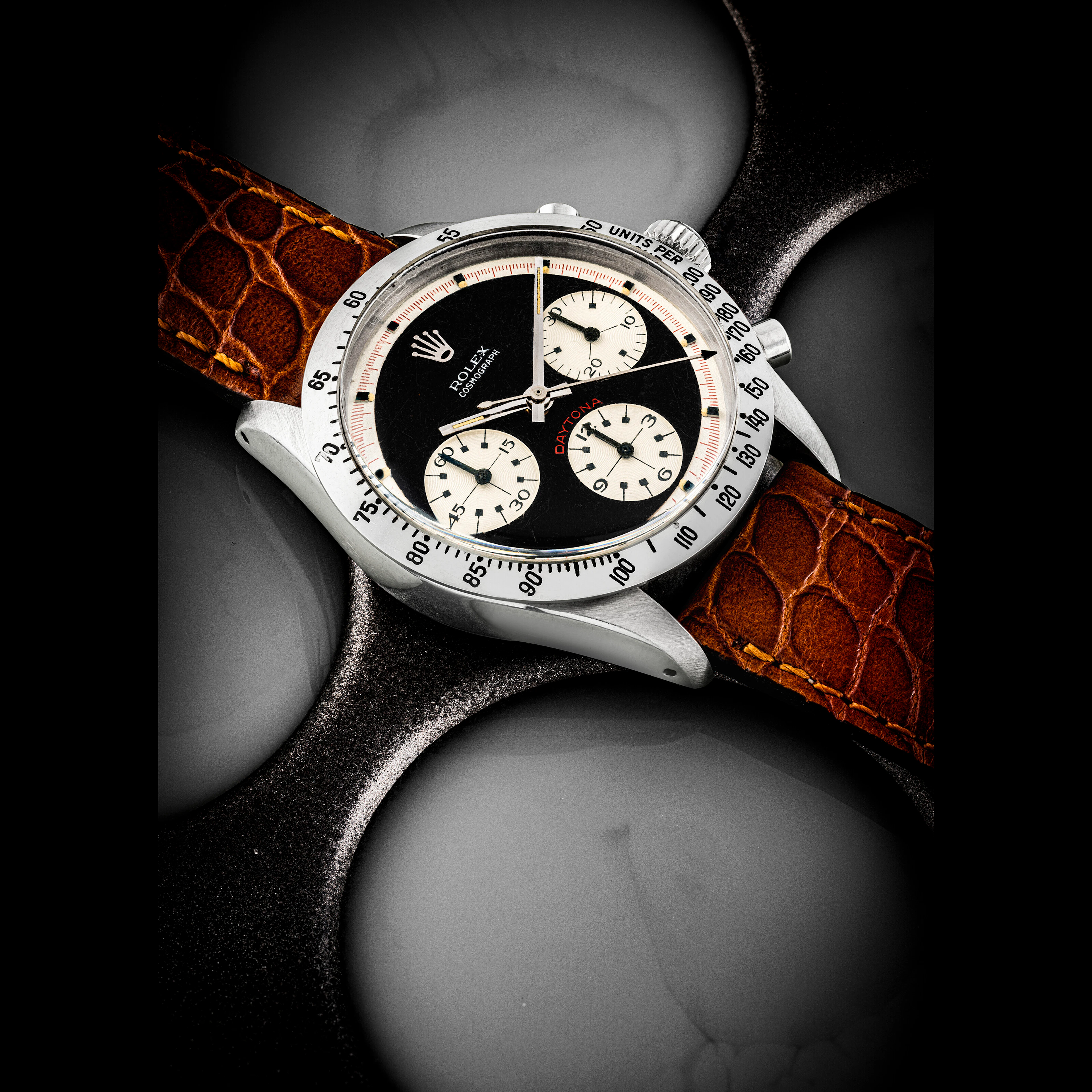 ROLEX. A RARE AND ATTRACTIVE STAINLESS STEEL CHRONOGRAPH WRISTWATCH