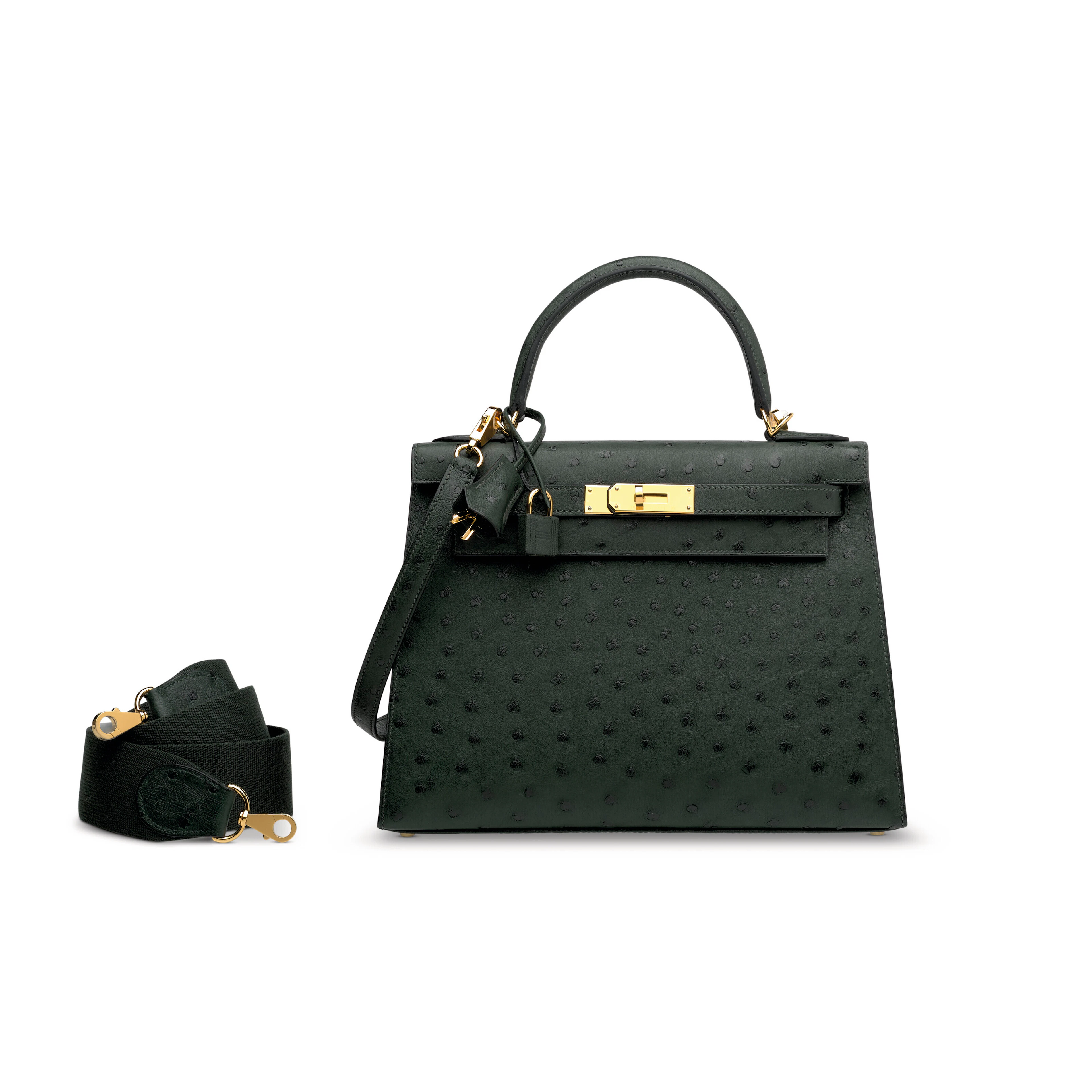 A VERT TITIEN OSTRICH SELLIER KELLY 28 WITH GOLD HARDWARE