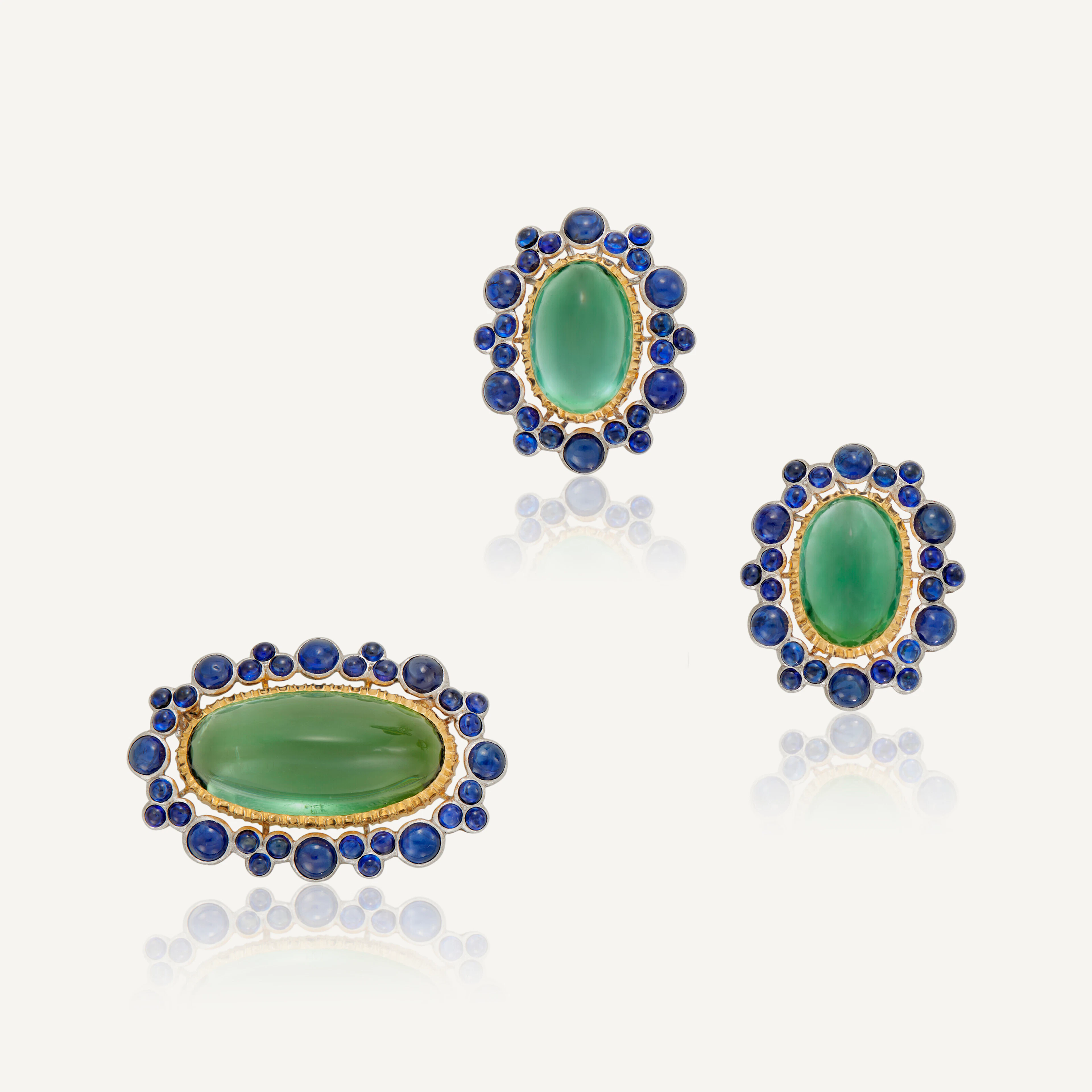 BUCCELLATI TOURMALINE AND SAPPHIRE EARRINGS AND BROOCH