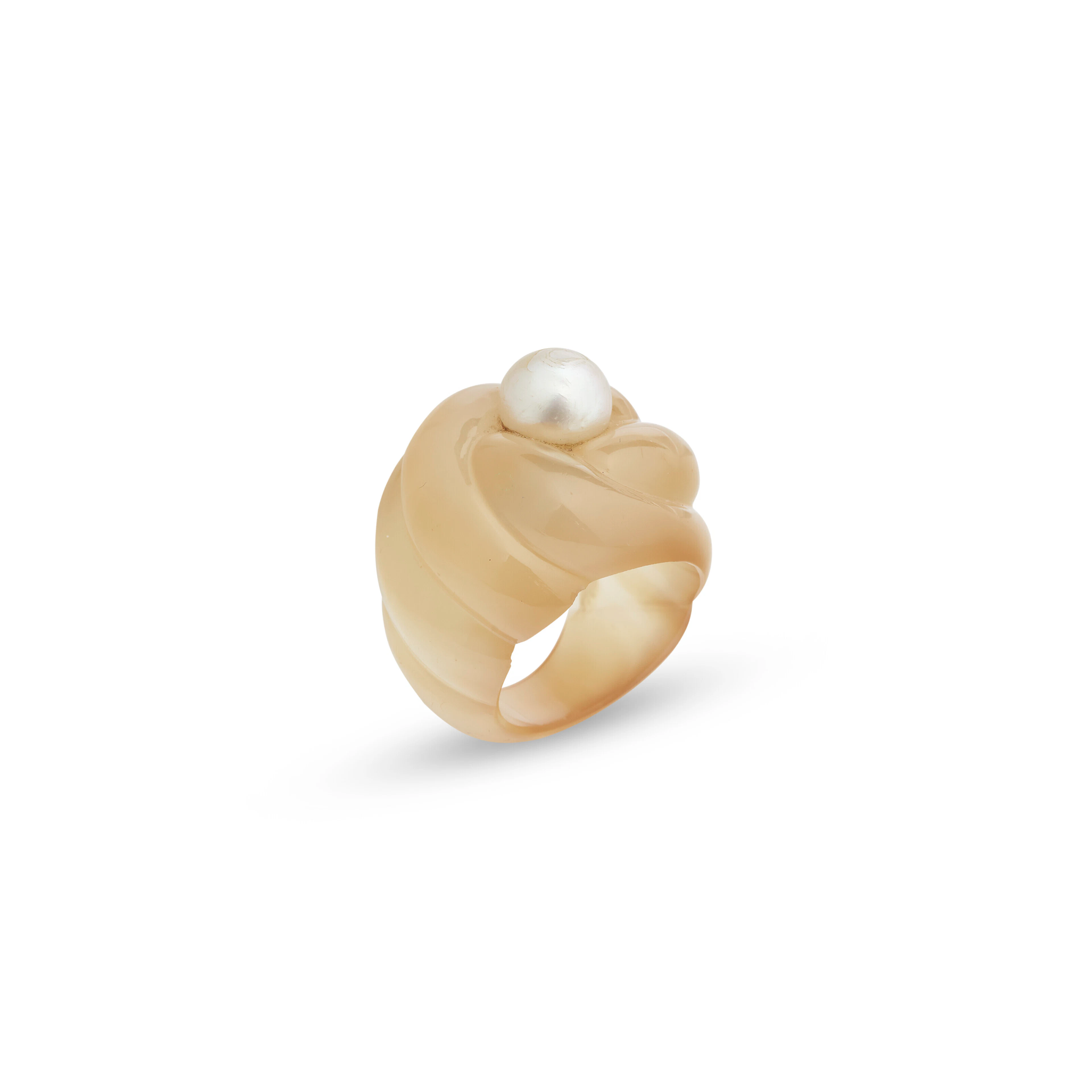 SUZANNE BELPERRON BAGUE 'TOURBILLON' AGATE ET PERLE FINE