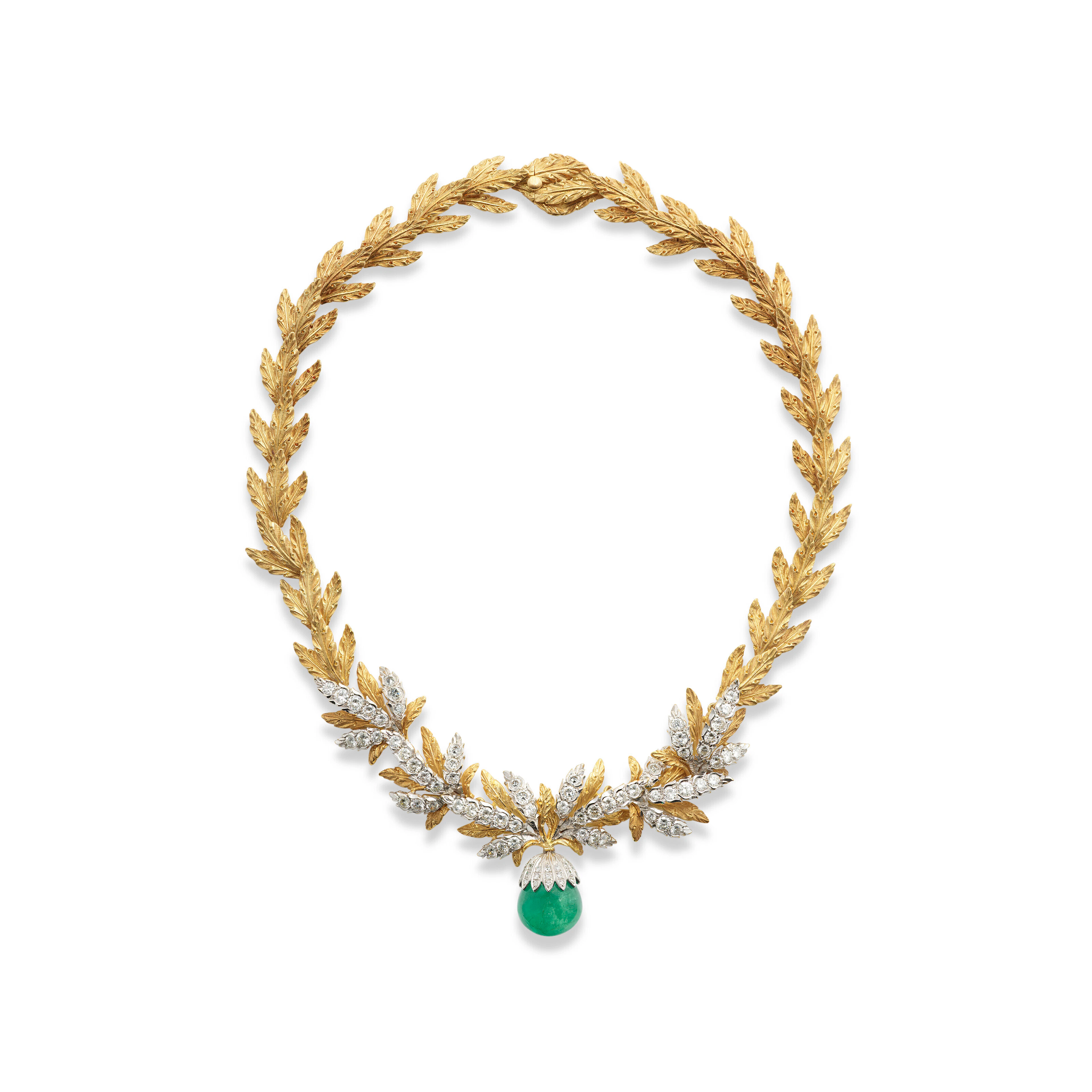MARIO BUCCELLATI ENSEMBLE COLLIER ET BOUCLES D'OREILLES ÉMERAUDE ET DIAMANTS