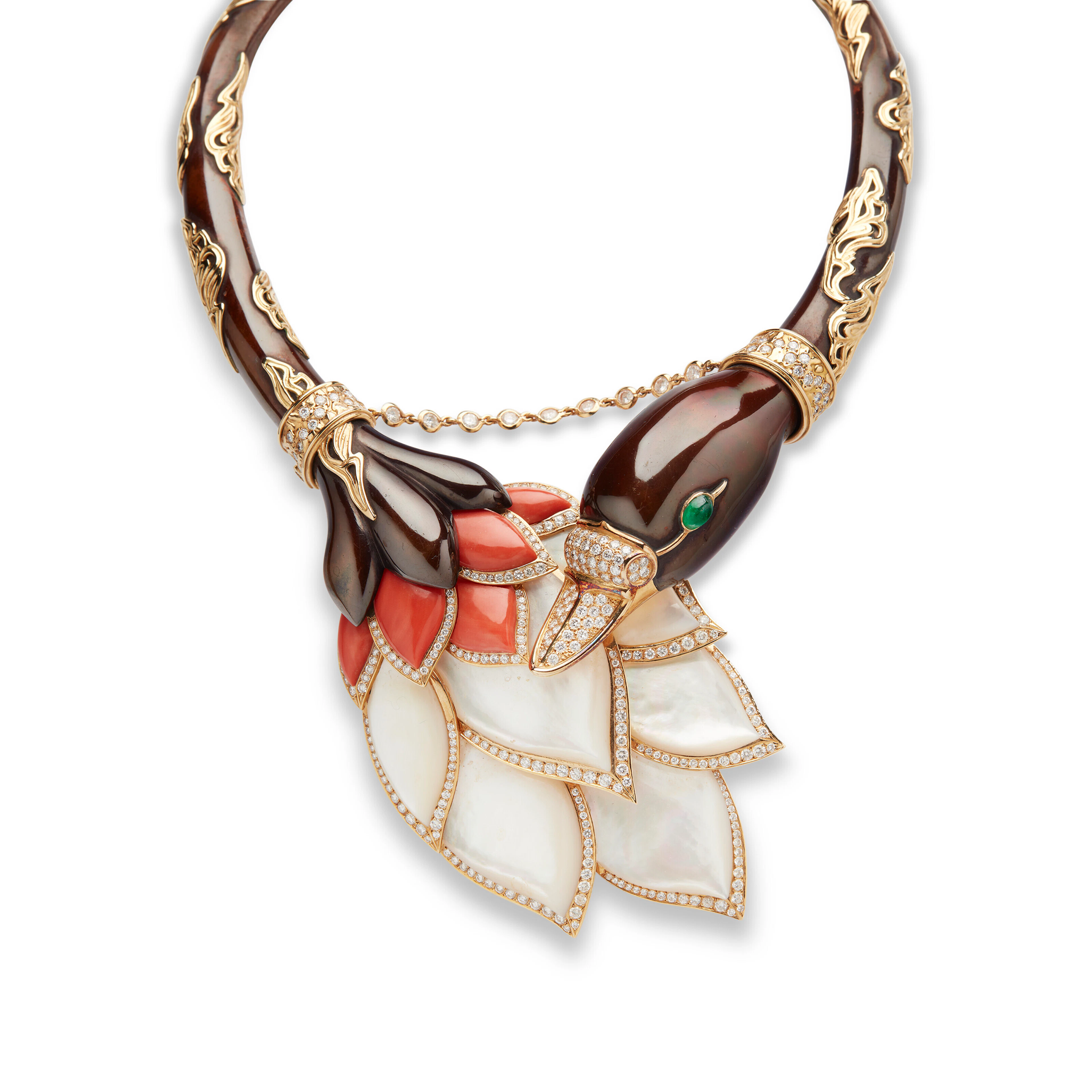 L'ARCADE CHAUMET ENSEMBLE COLLIER ET BOUCLES D'OREILLES 'CANARD' BRONZE