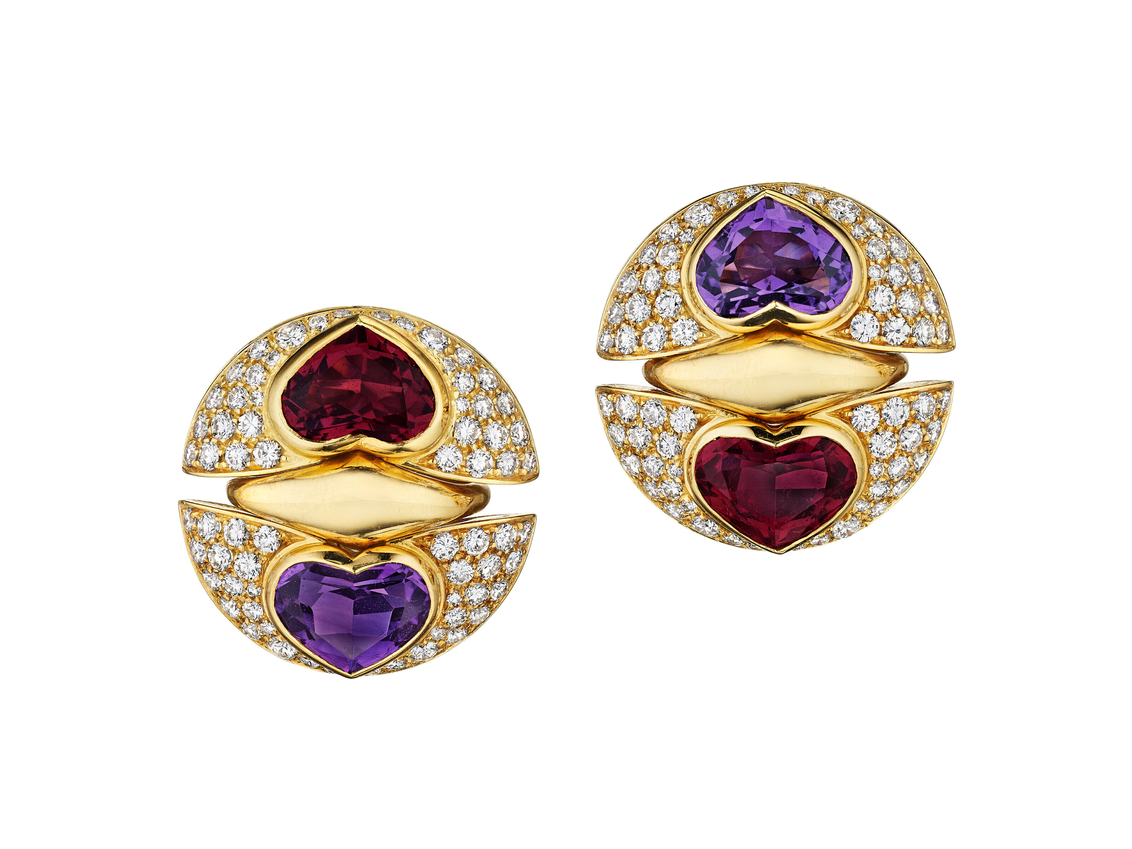 BULGARI AMETHYST, GARNET AND DIAMOND EARRINGS