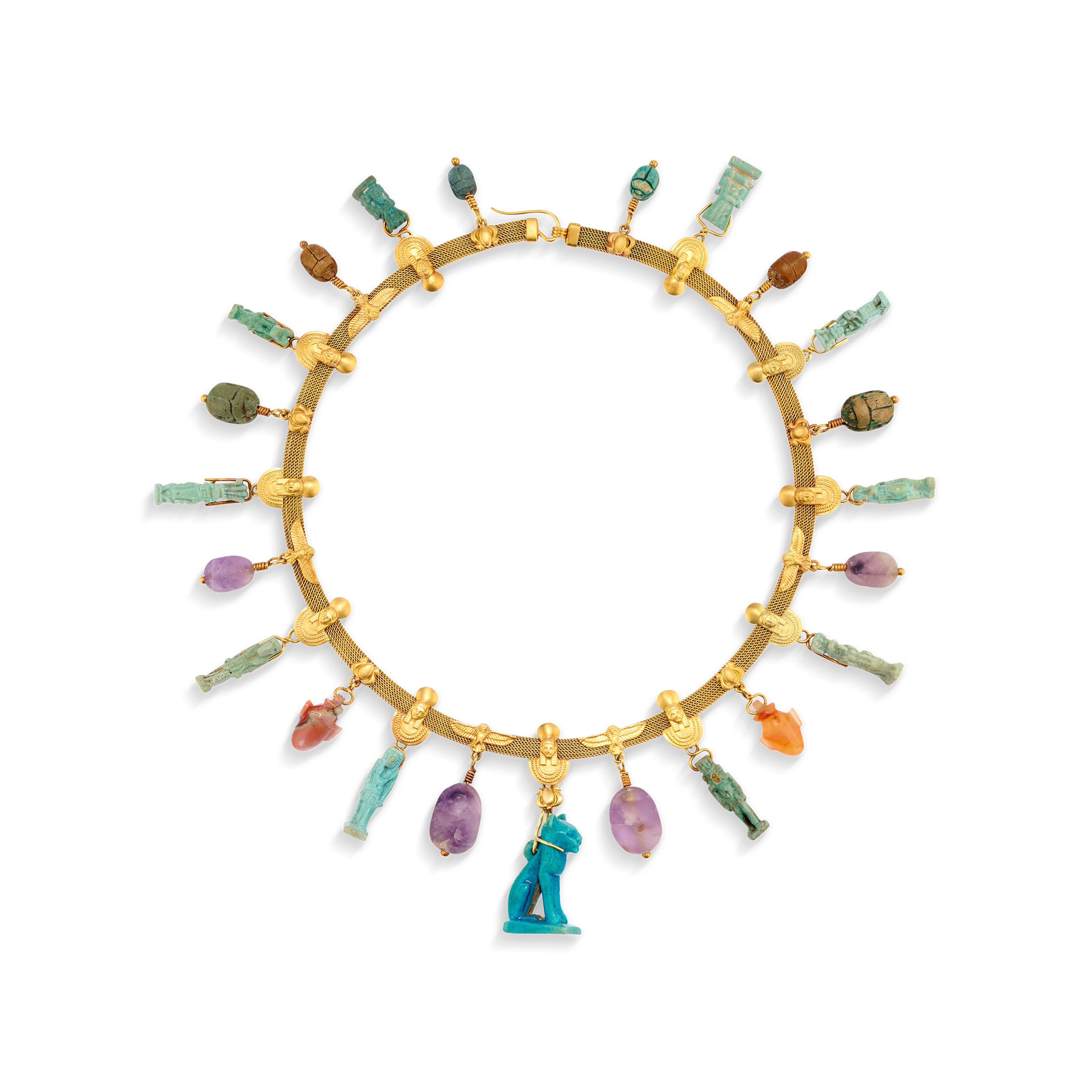 JULES WIÈSE ANTIQUE MULTI-GEM EGYPTIAN REVIVAL NECKLACE