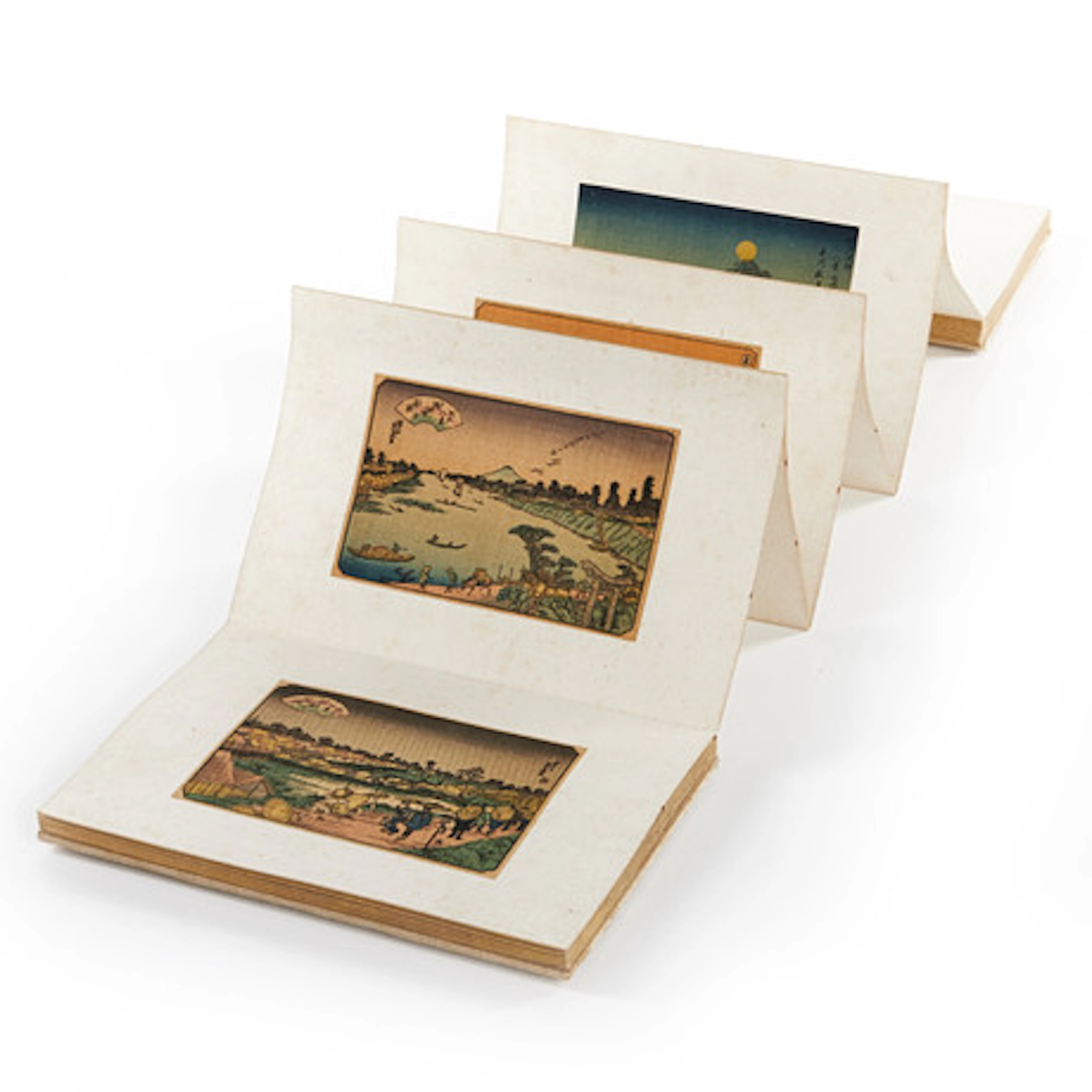 HIROSHIGE, HOKUSAI. Bokverk med miniatyrtr…