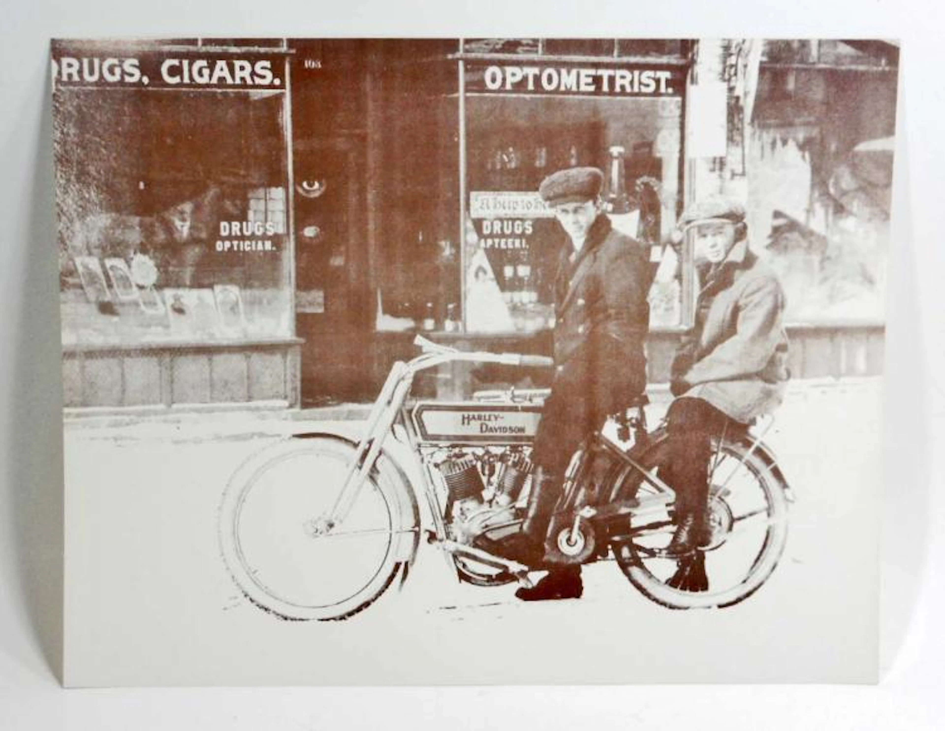 HARLEY DAVIDSON MOTORCYCLE OUTSIDE DRUG STORE PHOTO PRINT
