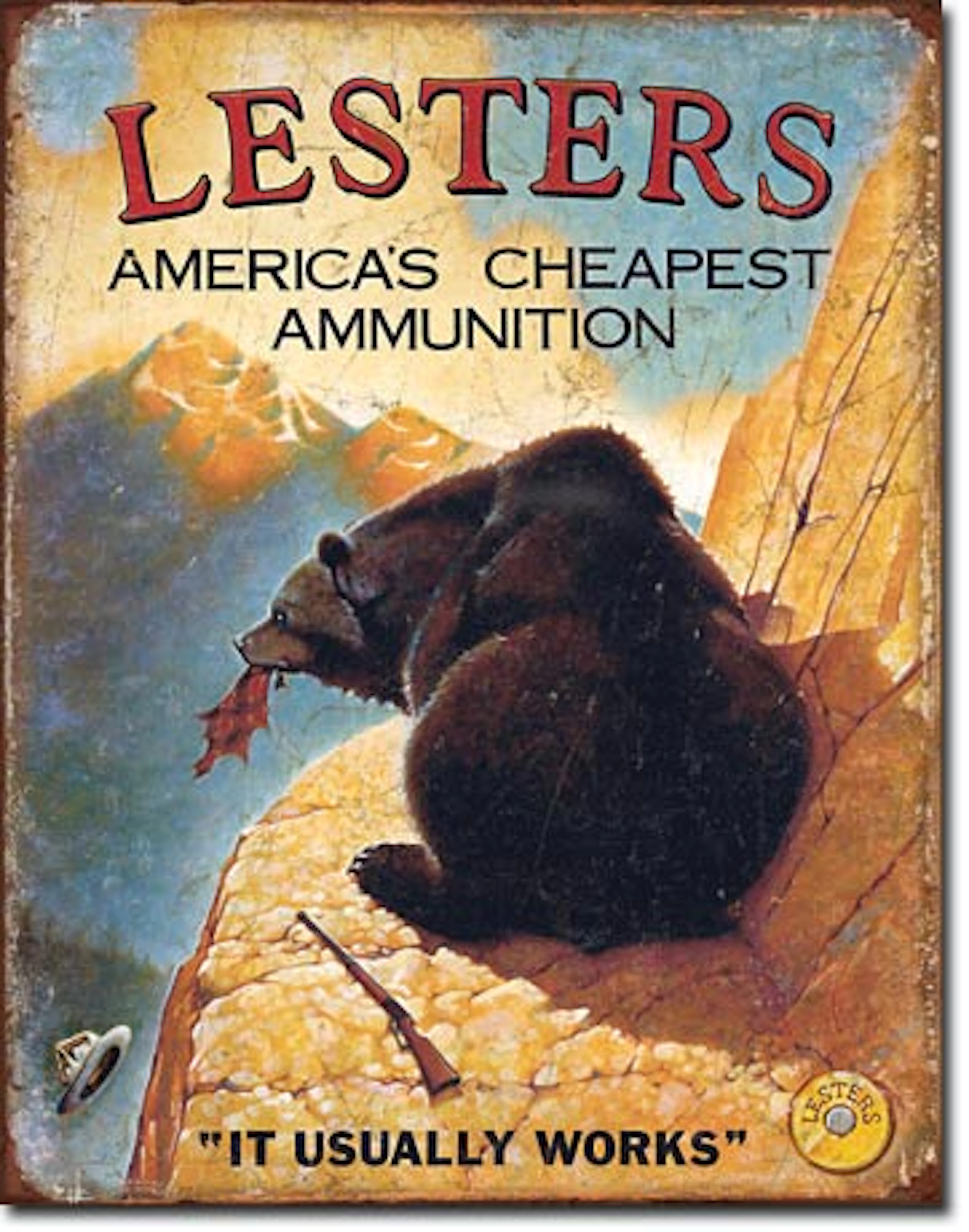 LESTERS AMMUNITION FUNNY METAL SIGN 12.5" X 16"