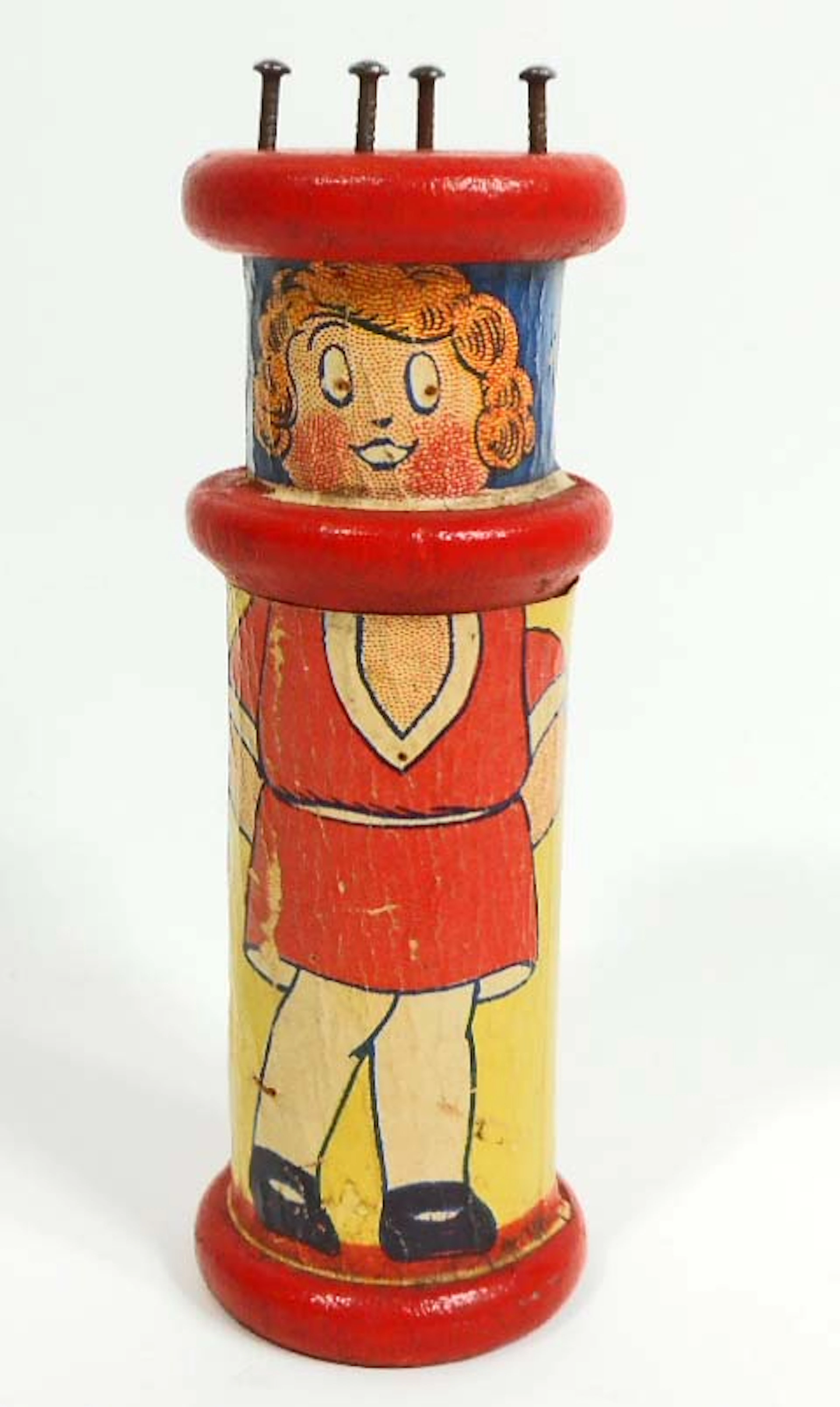 VINTAGE 1930'S LITTLE ORPHAN ANNIE KNITTING KNOBBY PRESSMAN SPOOL TOY