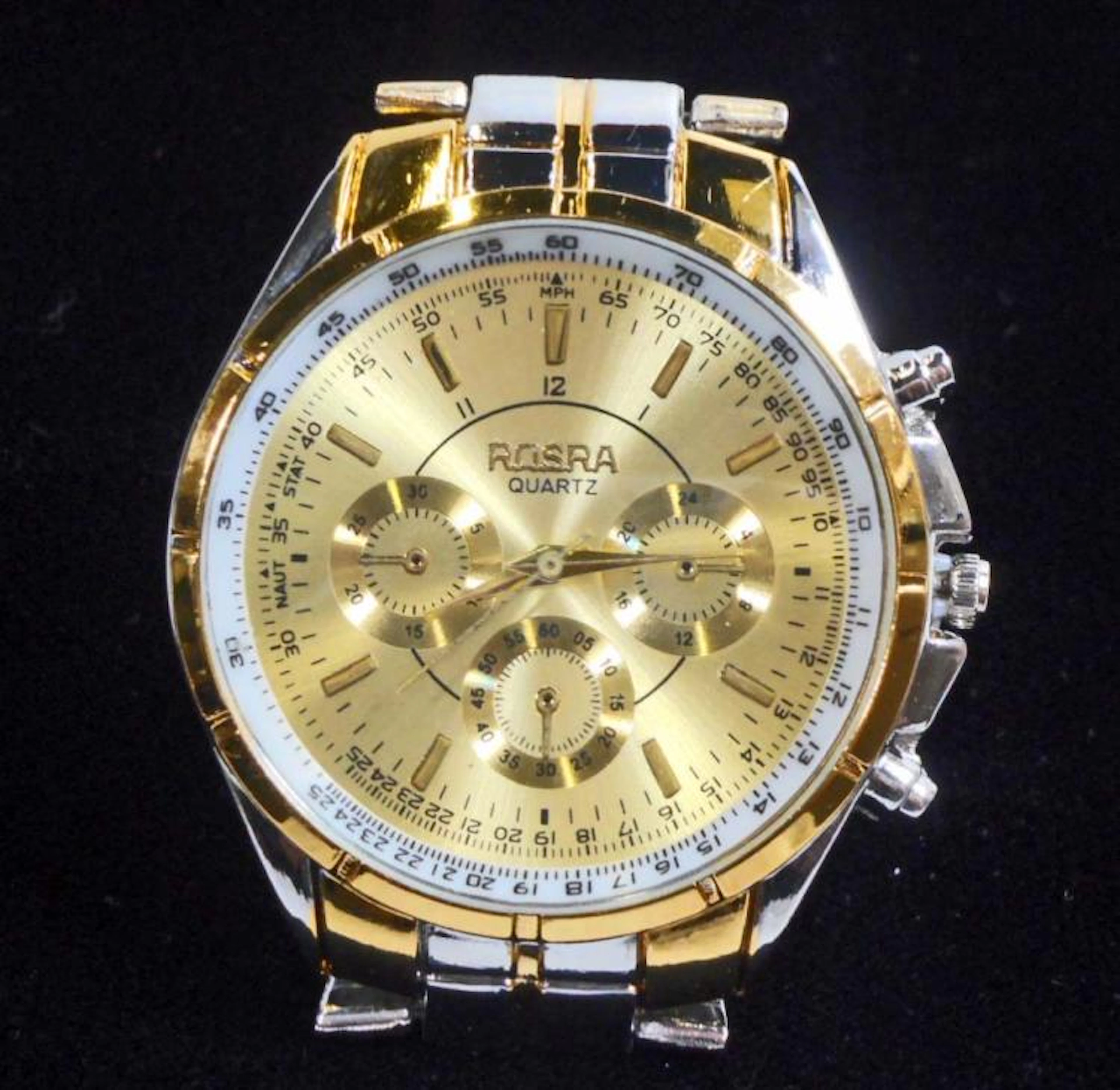 MENS GOLD AND SILVER WRIST WATCH ROSRA QUARTZ