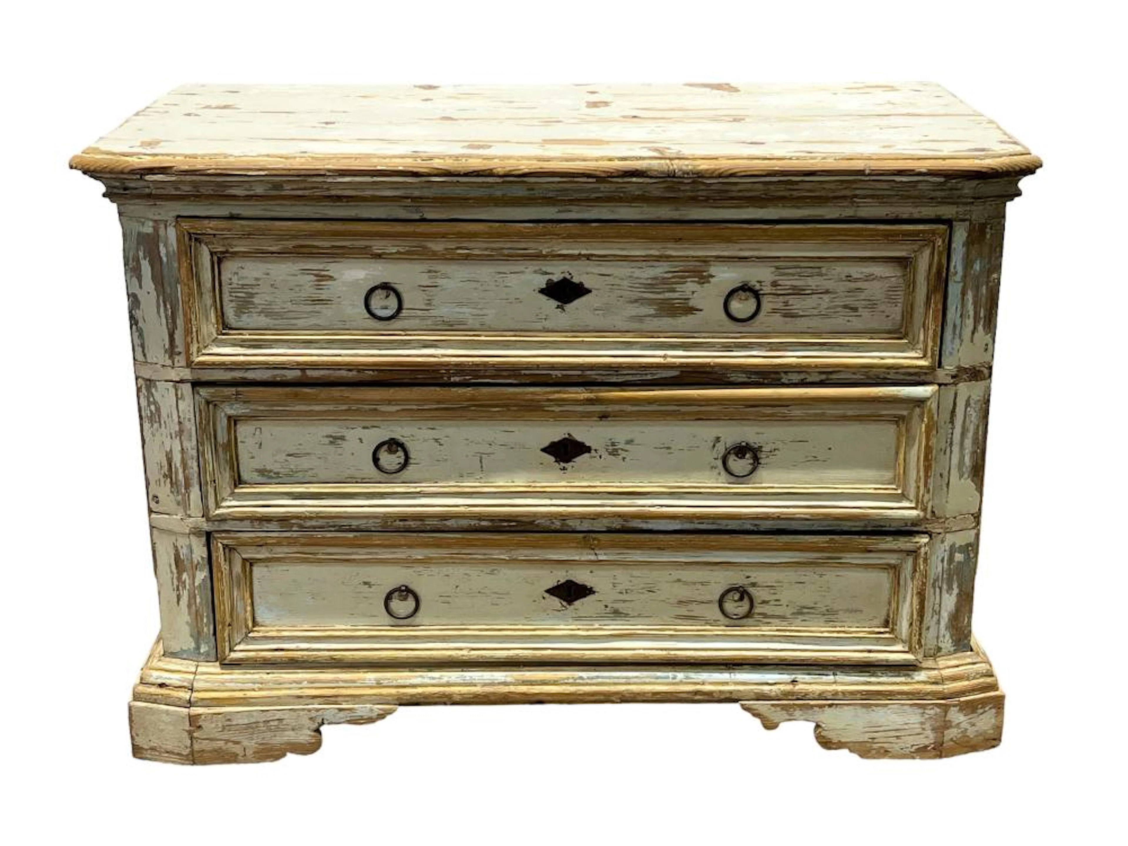 18th C. Italian Chest of Drawers in Original Paint 33 1/2"H, 48"L, 24 1/2"W