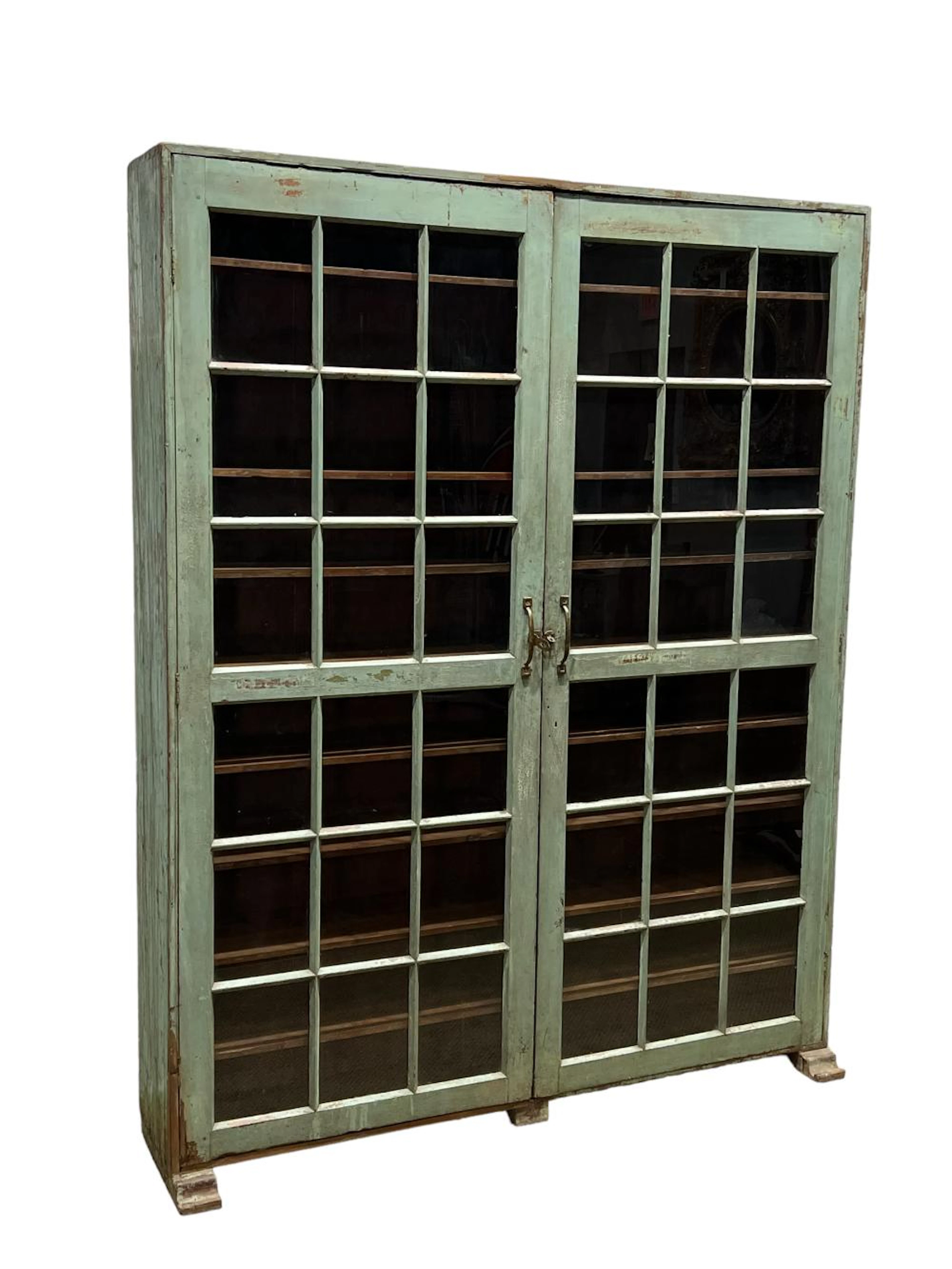 General Store Display Cabinet in Green Paint 85 3/4"H
