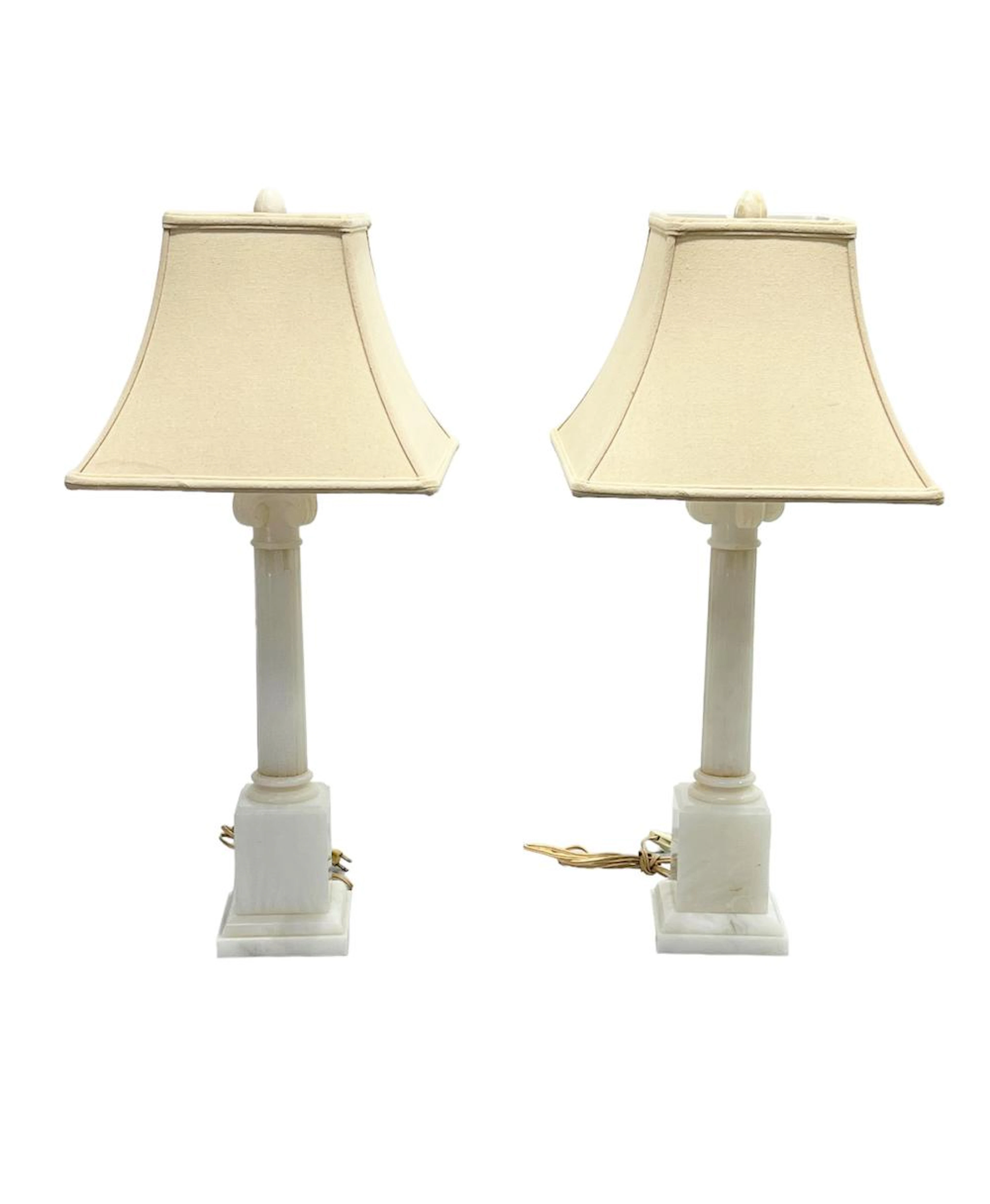 Pair of Alabaster Lamps 32"H, 14 3/8" x 14 3/8" (shade)