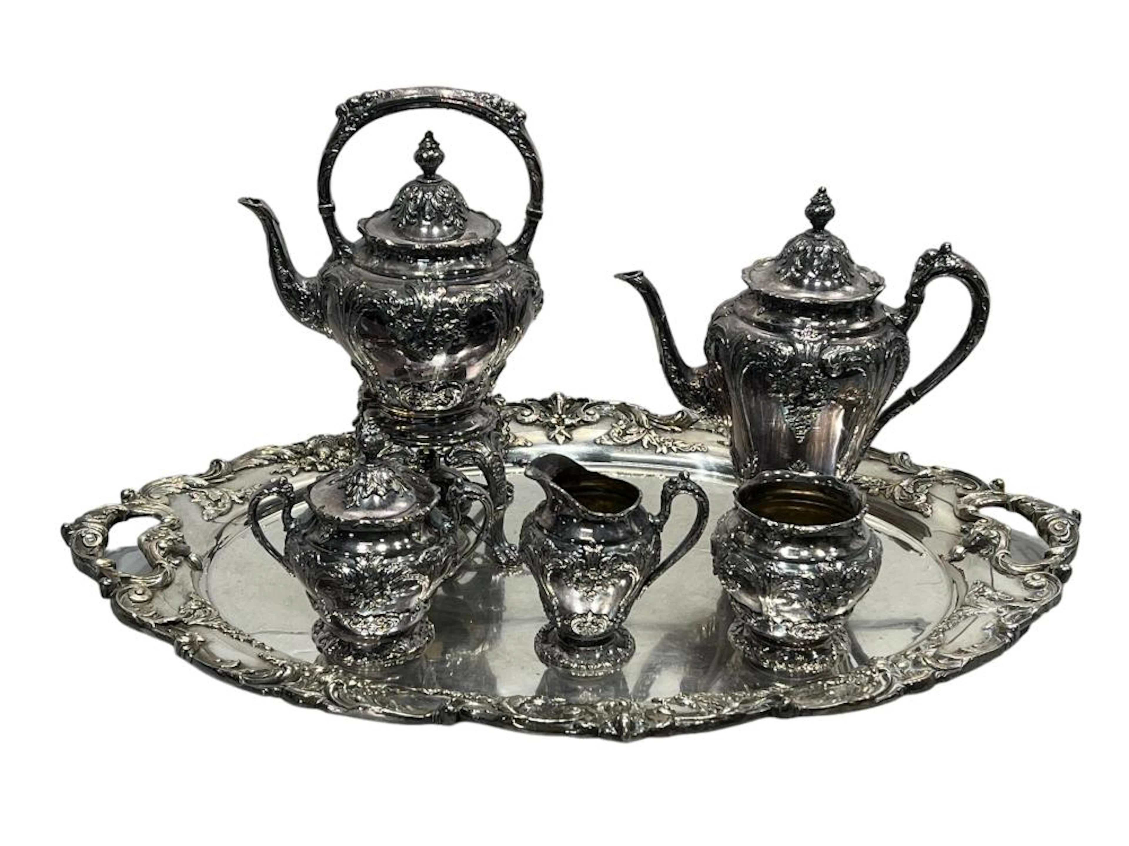 6pc. Lot - Silver Plate Tea Set - Renaissance tray - 21...