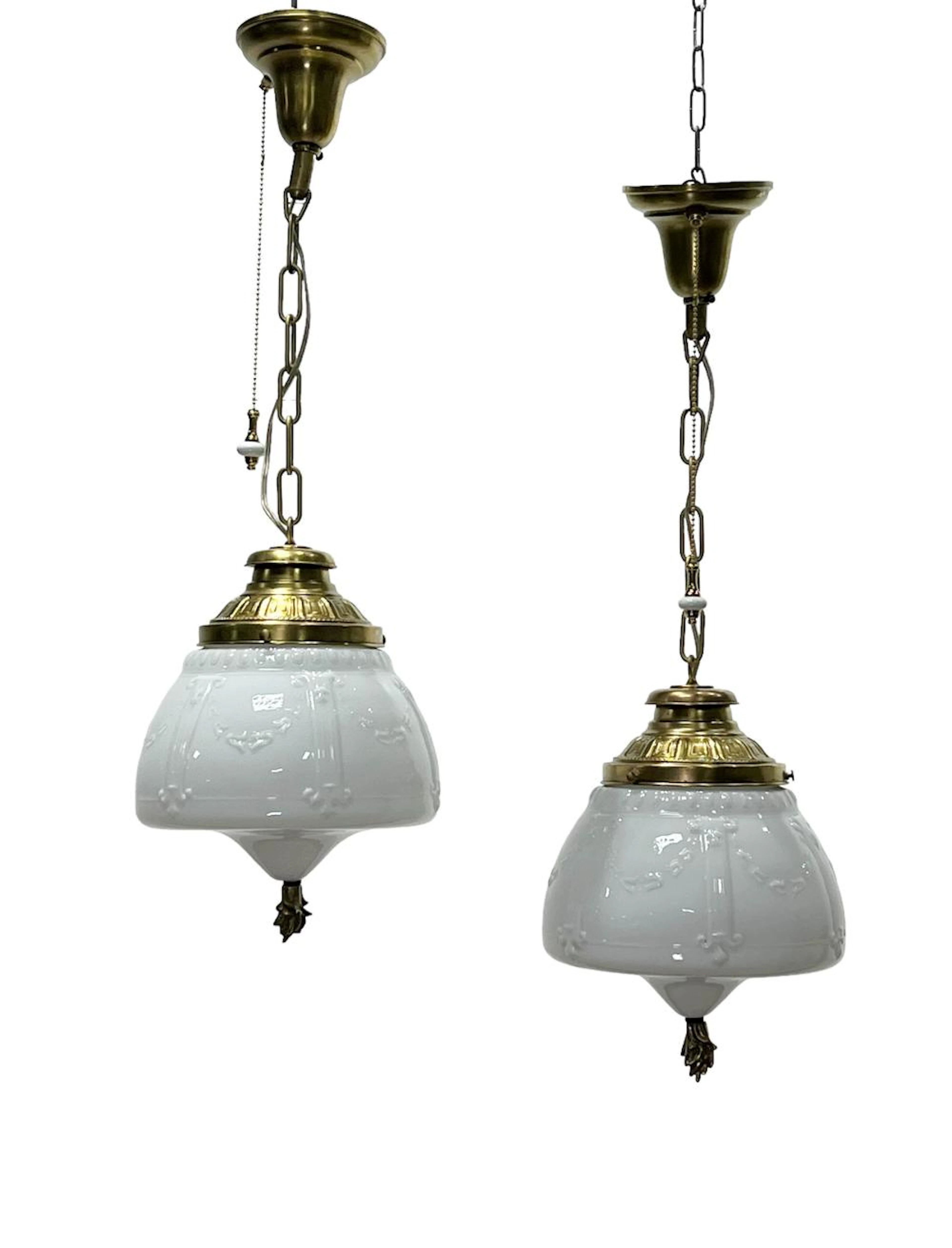 Pair of Ice Cream Parlor Lights 31"H (top of ceiling mount), 10" diam. ea.