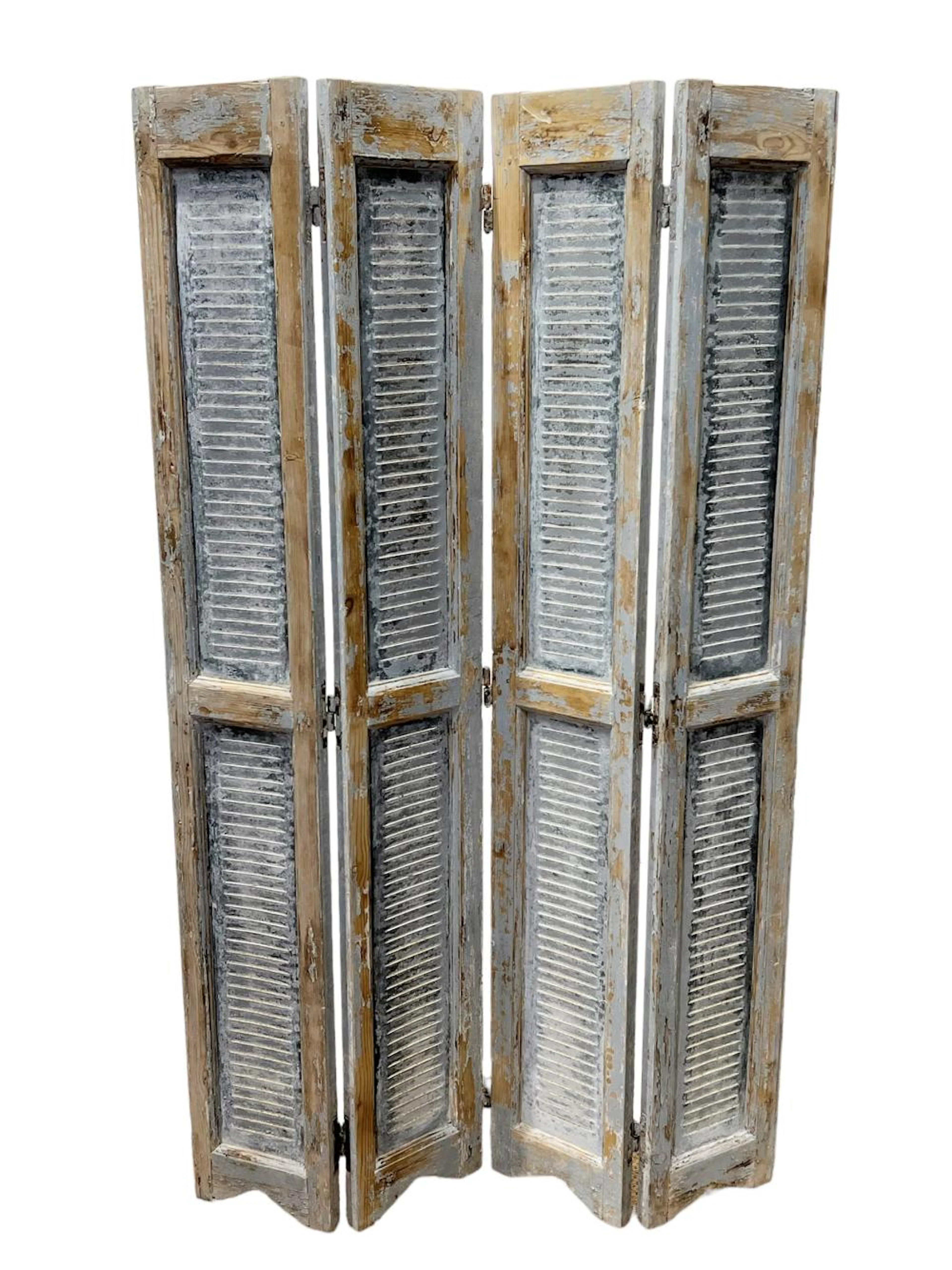 Set of French Wood / Metal Painted Shutters 68 3/8"H x 42 3/8"L (total)