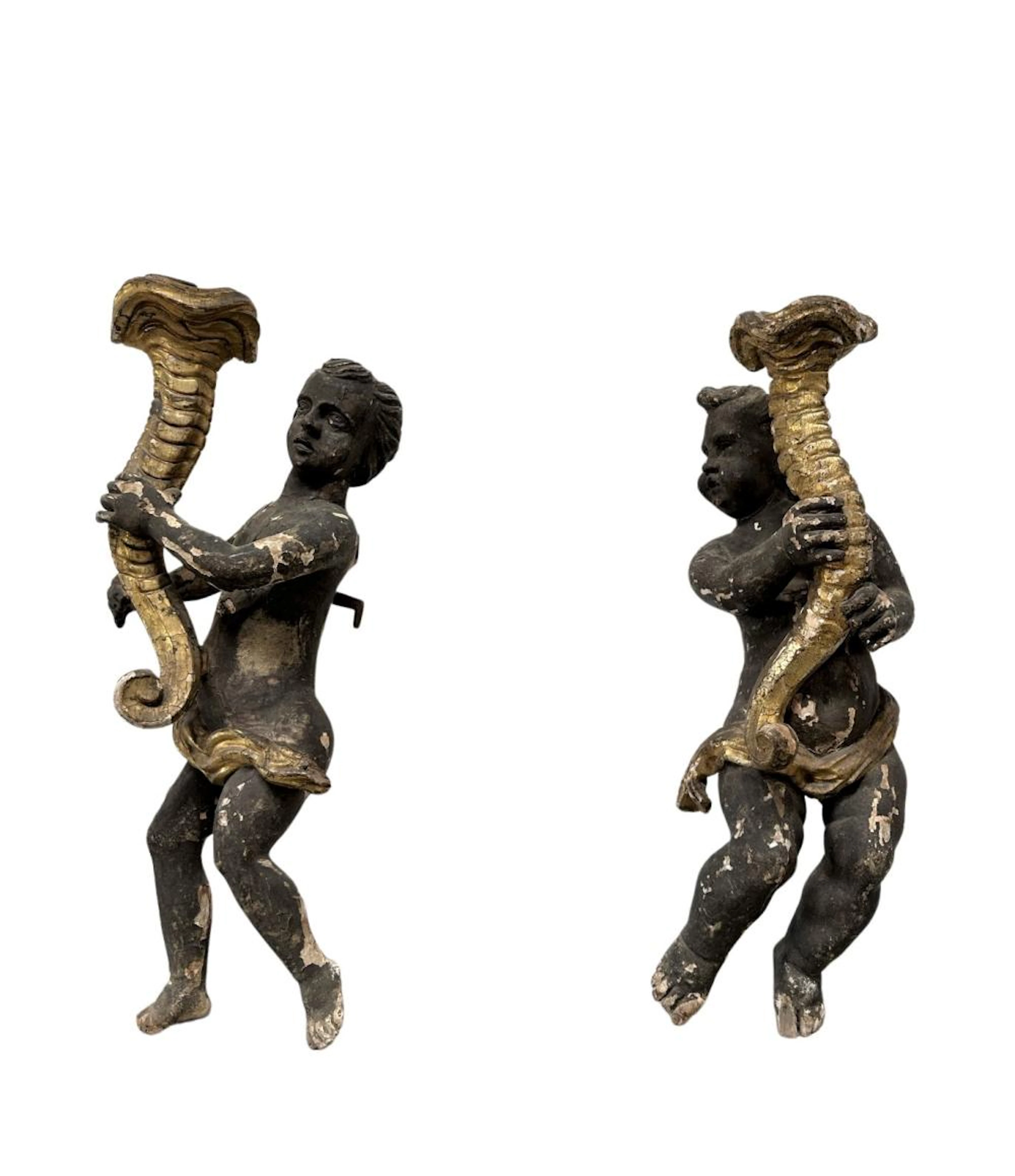 Pair of 18th. Century French Angels 52"H, 18"L, 18 1/2"W