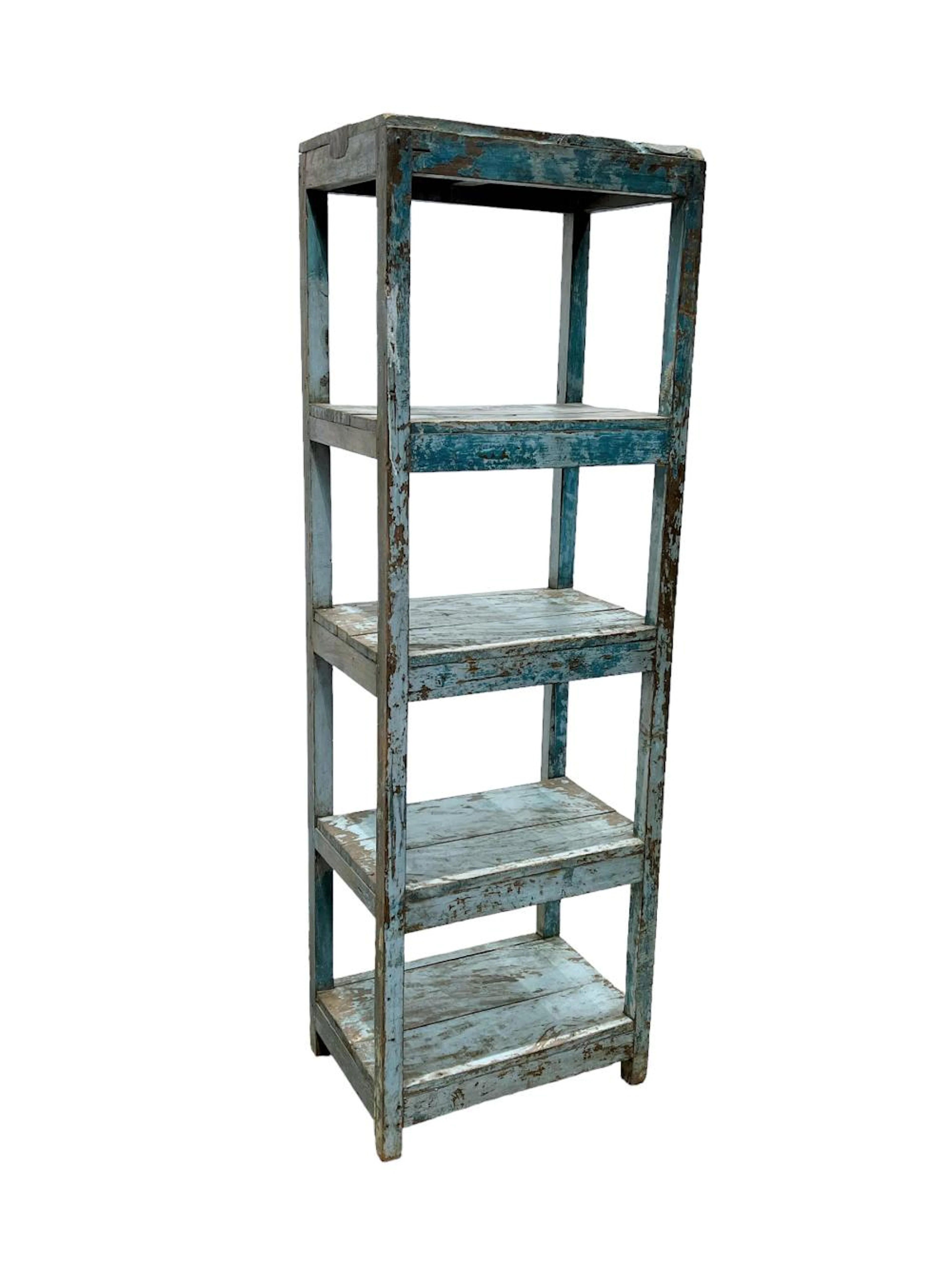 Blue Painted Country Store Display Shelf 76 1/8"H, 25"L, 17 1/8"W