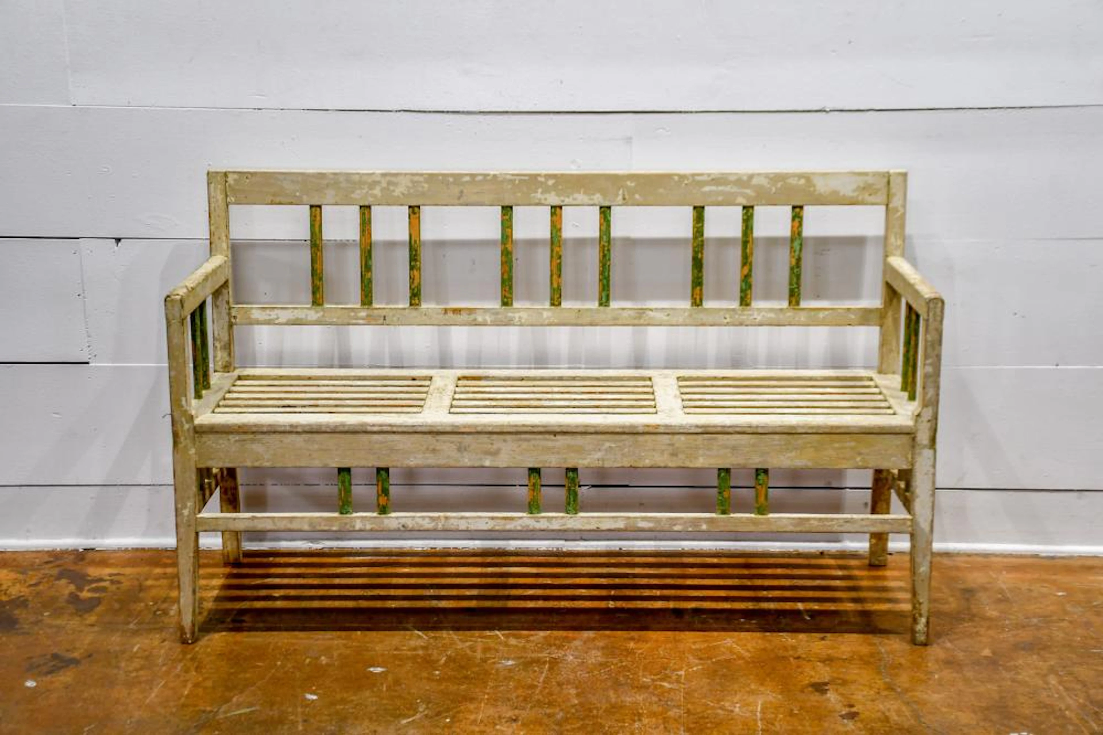 Painted Country Farm House Bench 35"H, 59" x 18"