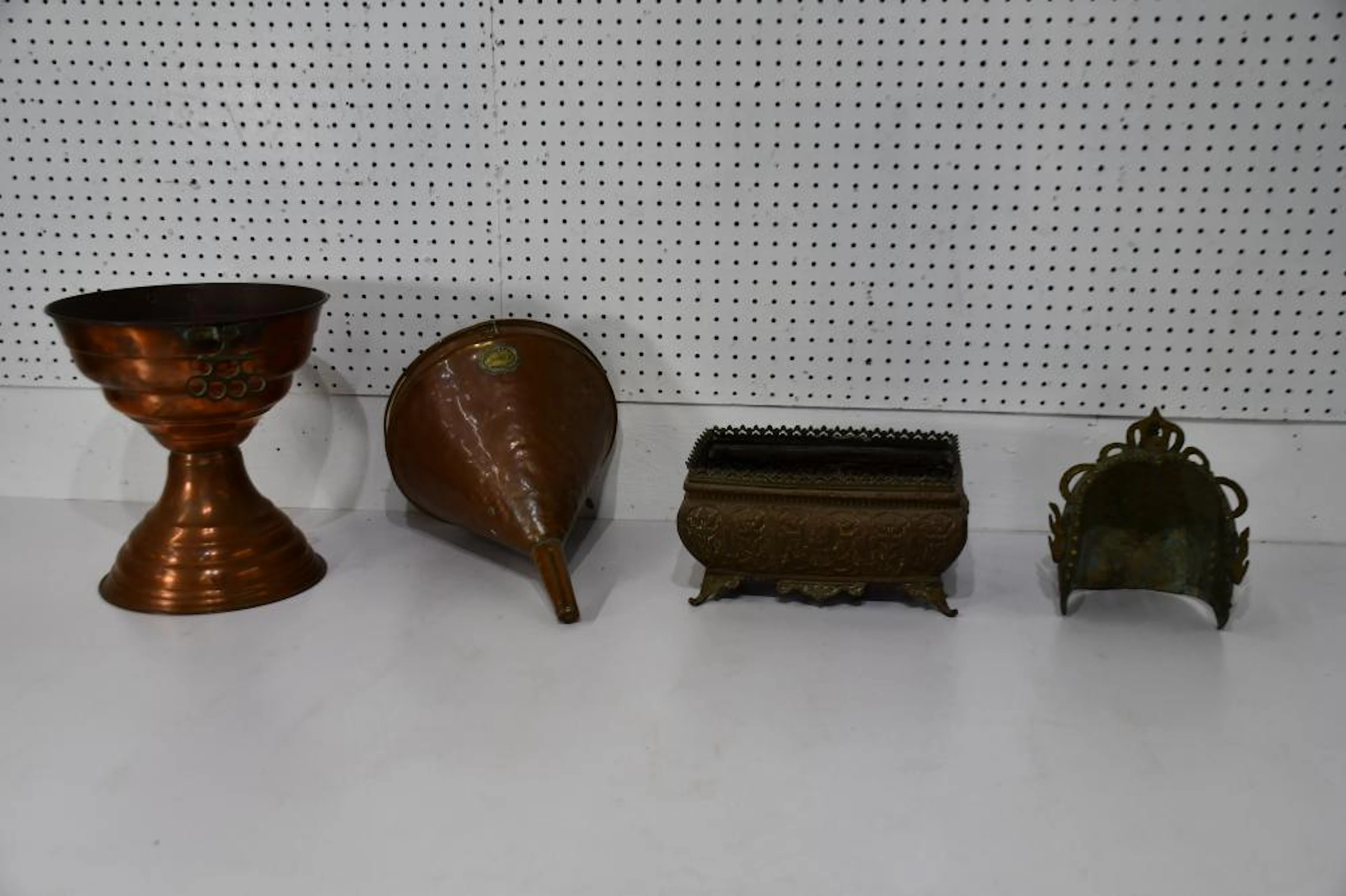 4pc. Lot Vintage Cast Brass Helmet / Copper Vase / Bronze...