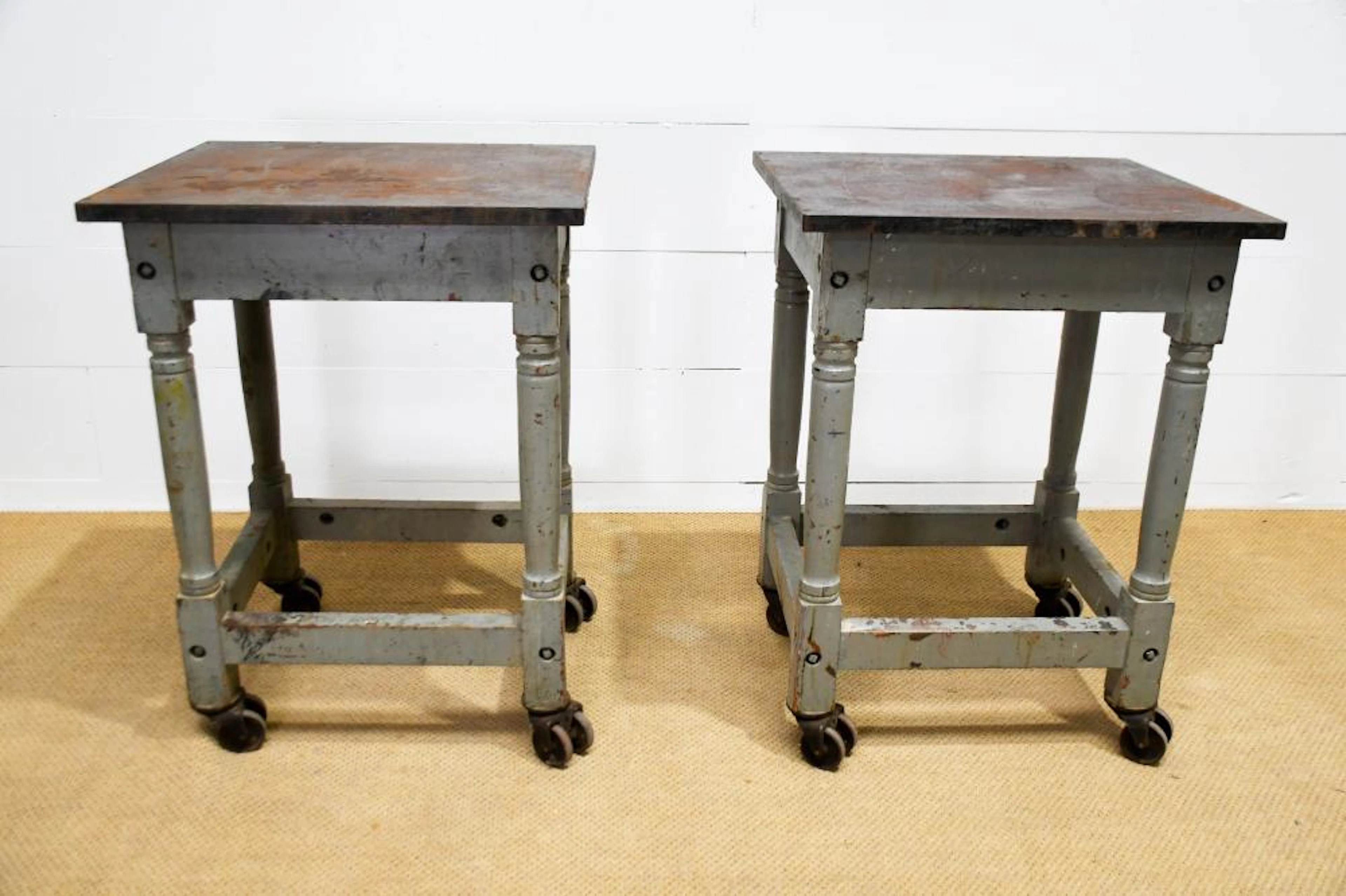 Pair of Industrial Printers Work Tables 37 1/2"H, 28" x 24" ea.