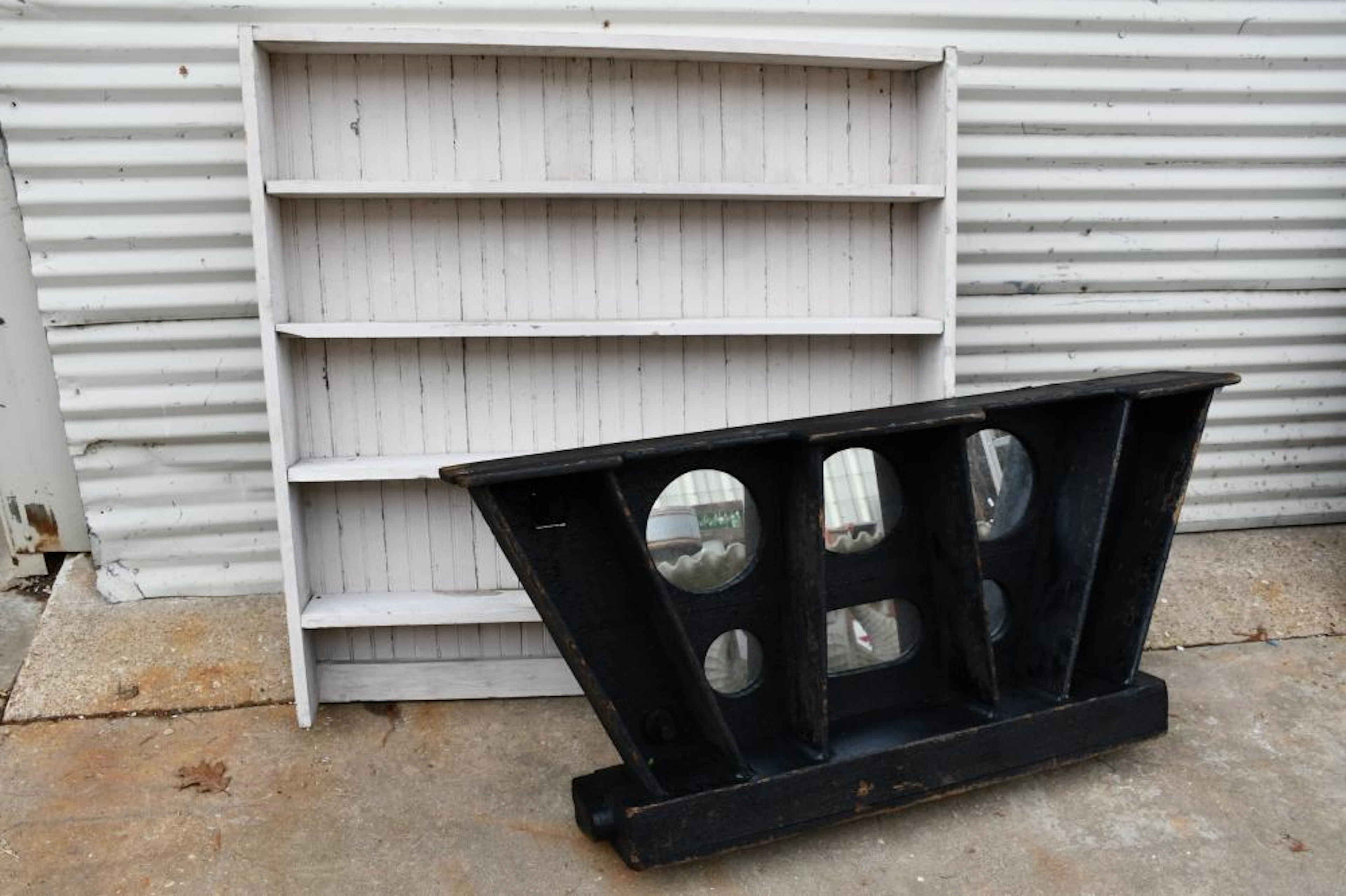 2-Pc Lot: Farmhouse Shelf & Industrial Mirror