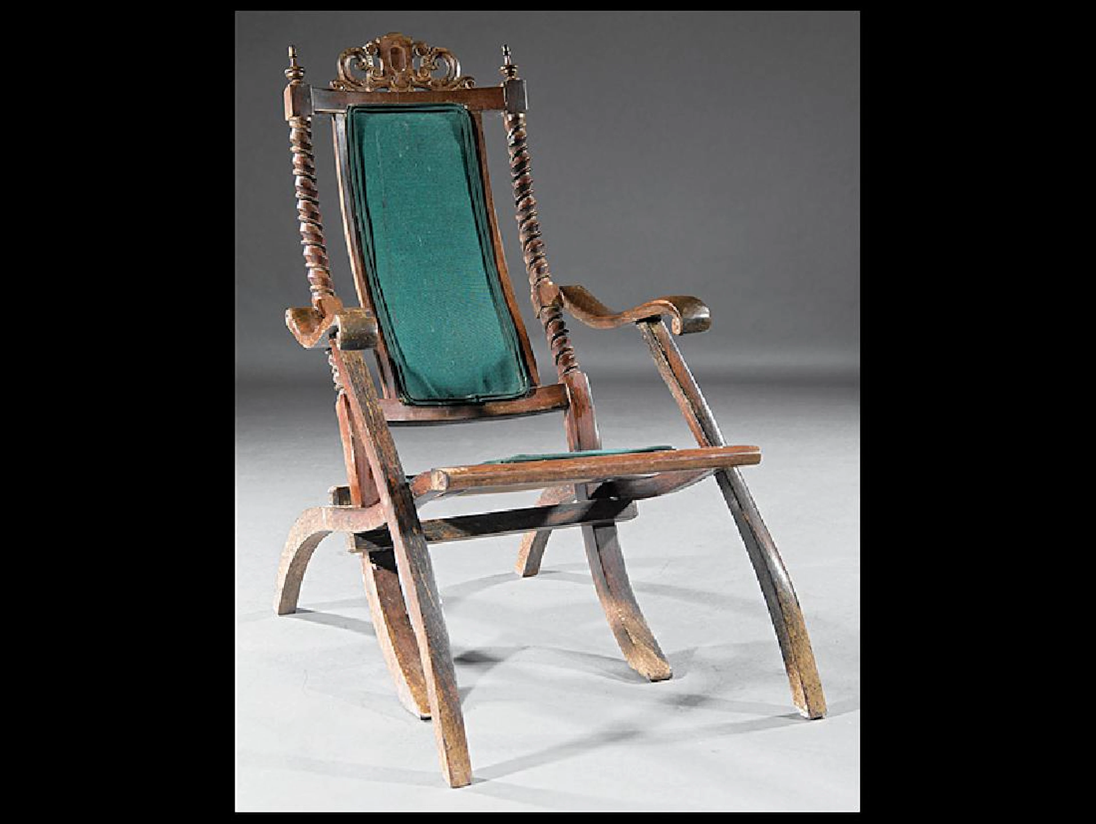 Carved Tropical Hardwood Campaign Chair