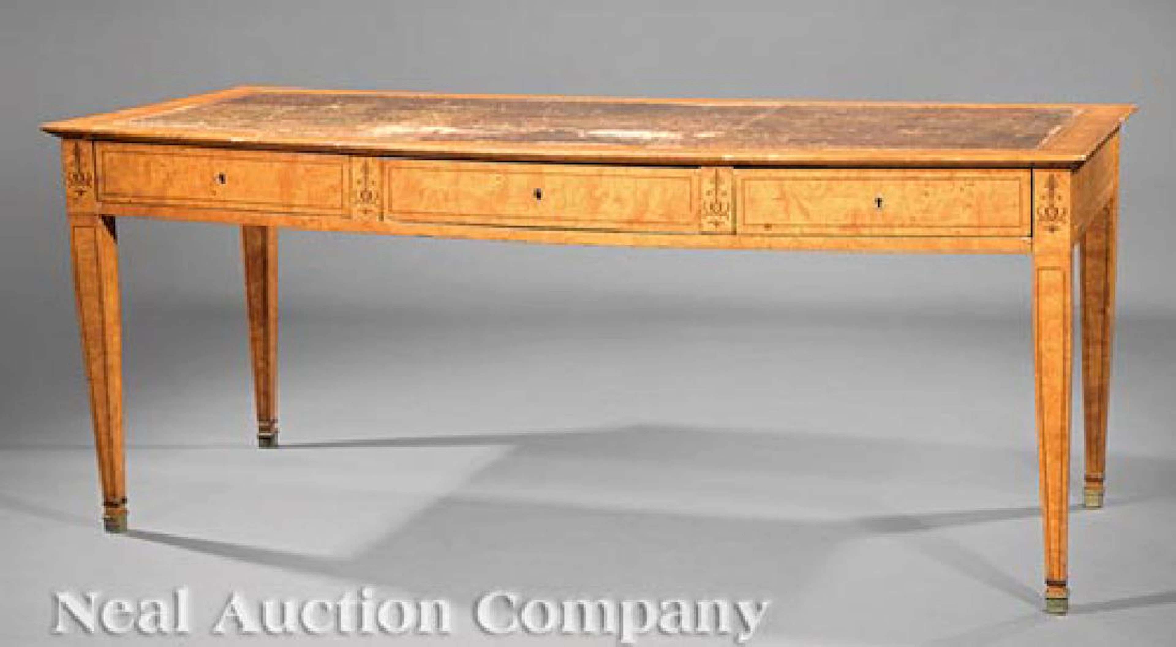 Continental Inlaid Figured Birch Library Table