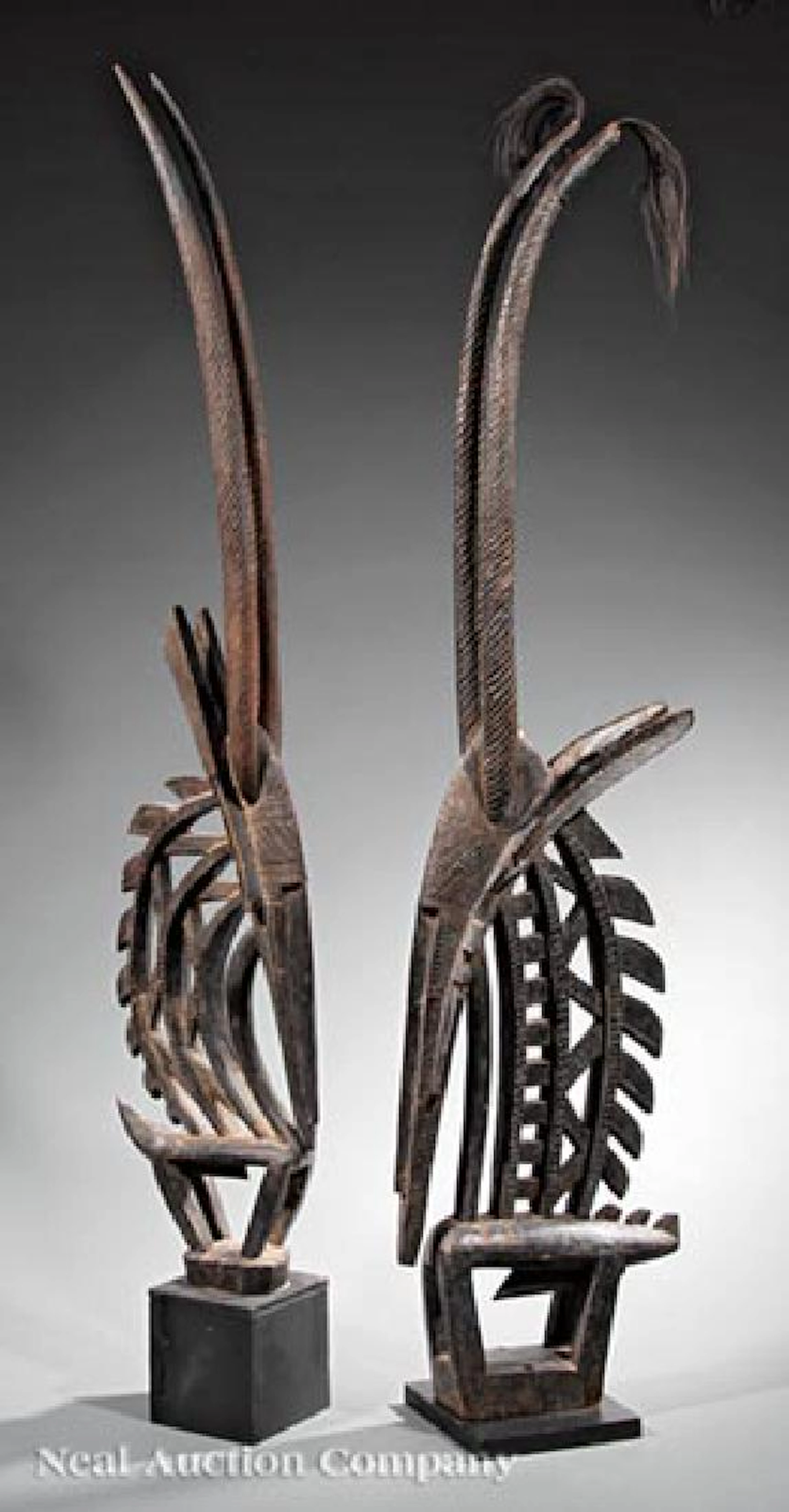 Two African Carved Wood Chi Wara Headdresses