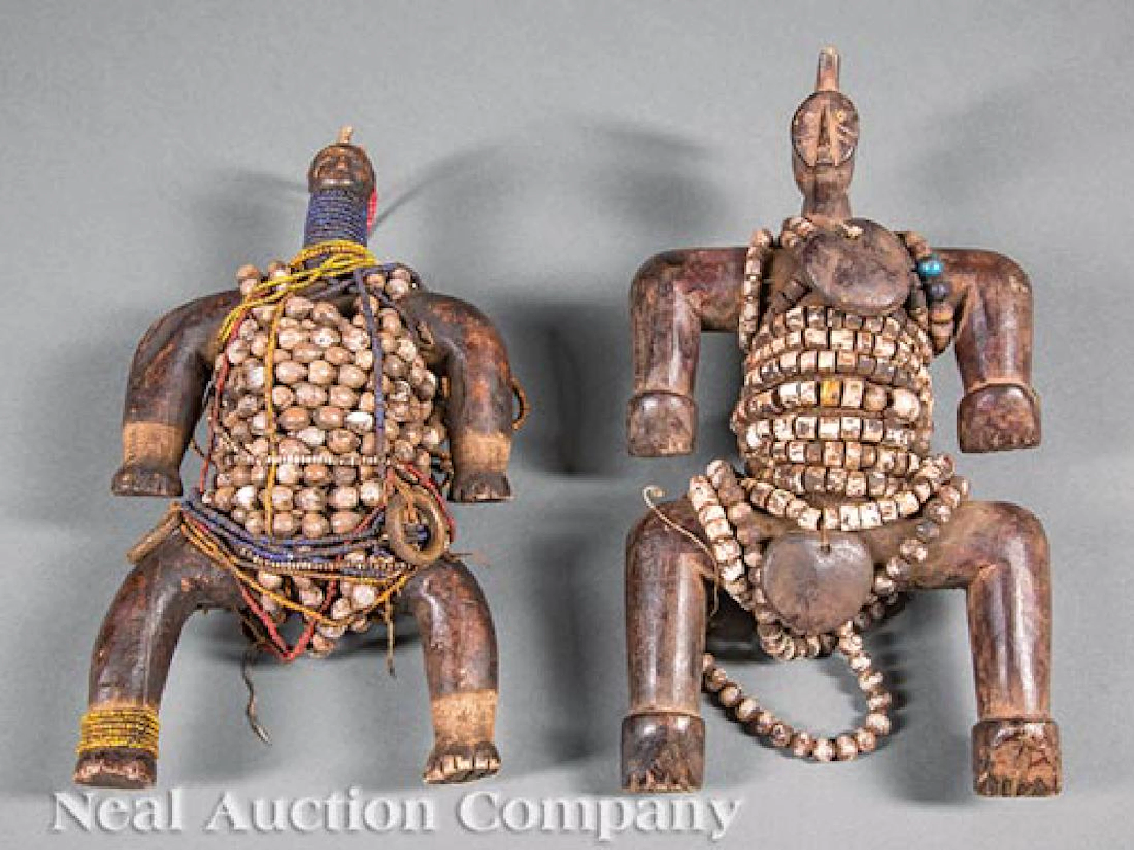 African Fiber, Shell Embellished Wood Namji Dolls