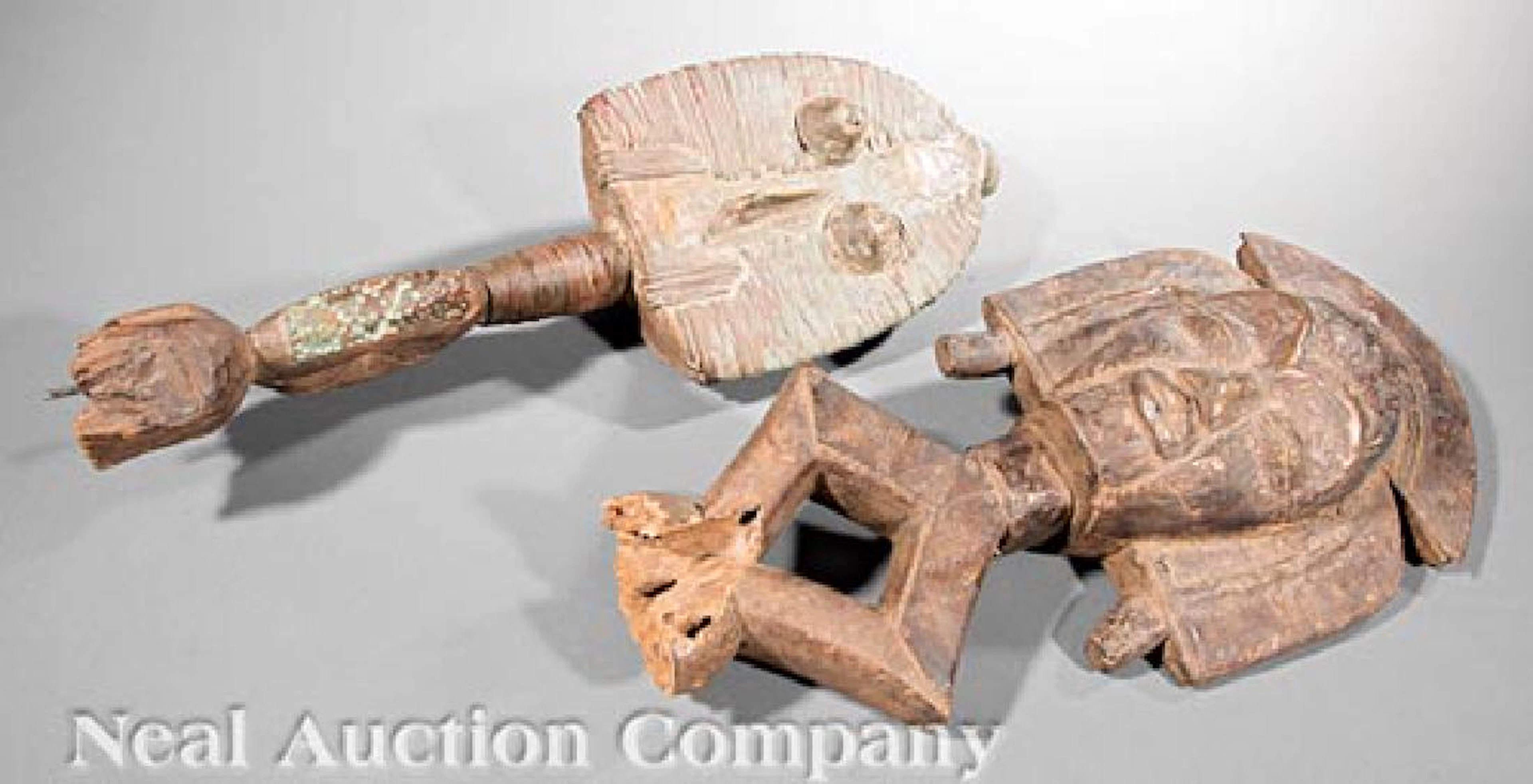 African Metal-Mounte Wood Reliquary Figures