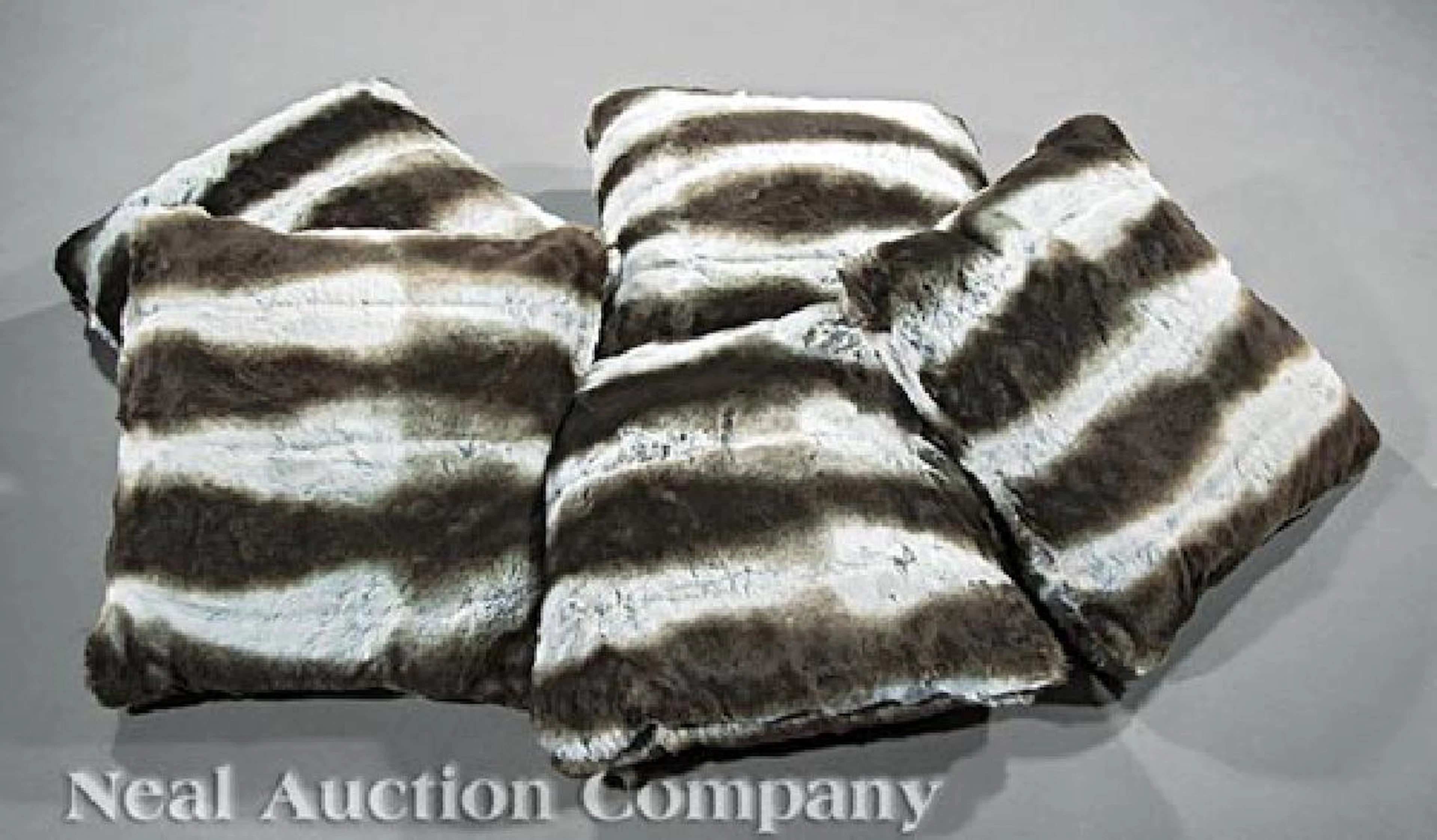 Set of Five Black and White "Fur" Throw Pillows