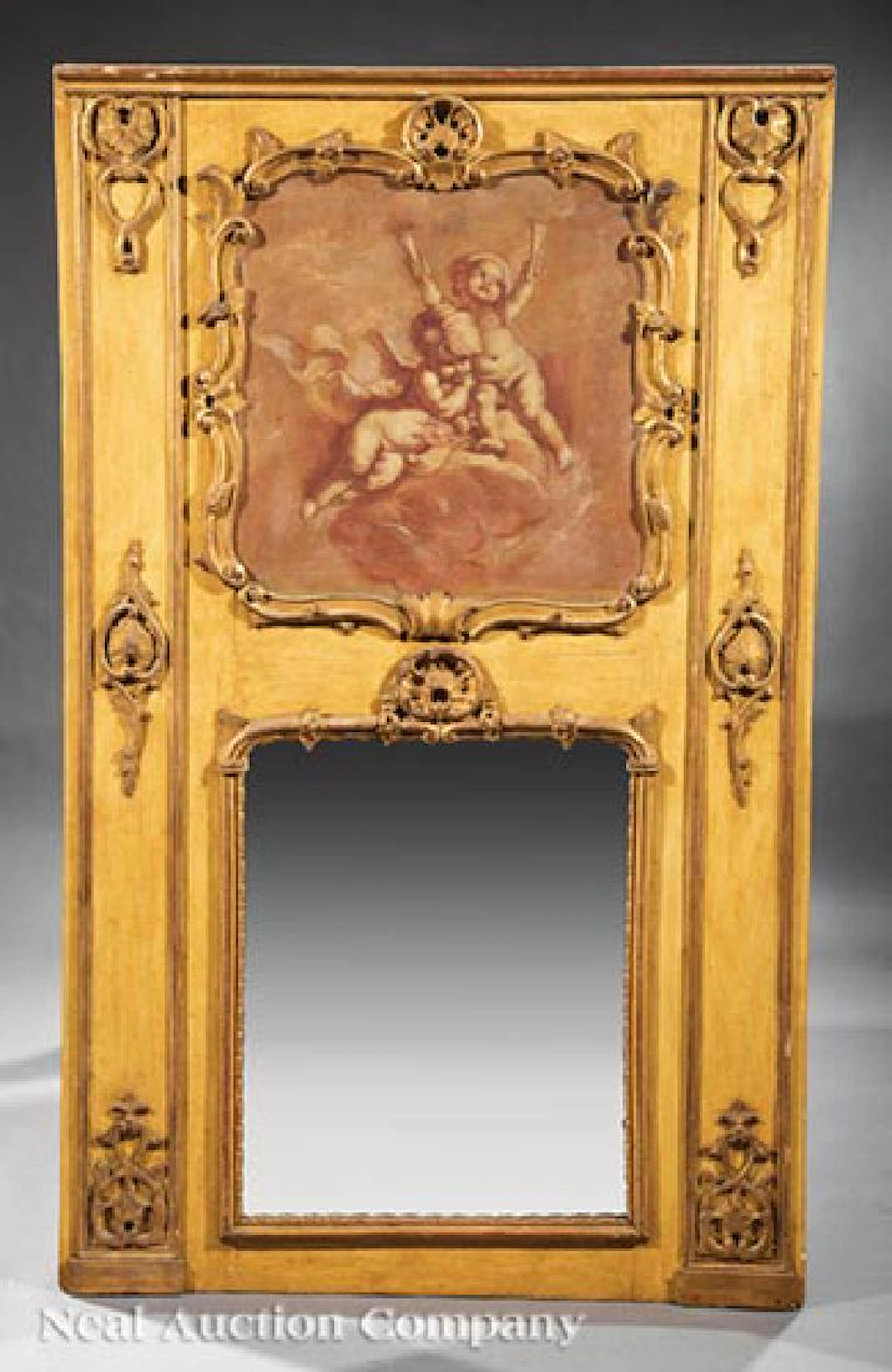 Painted and Parcel Gilt Trumeau Mirror