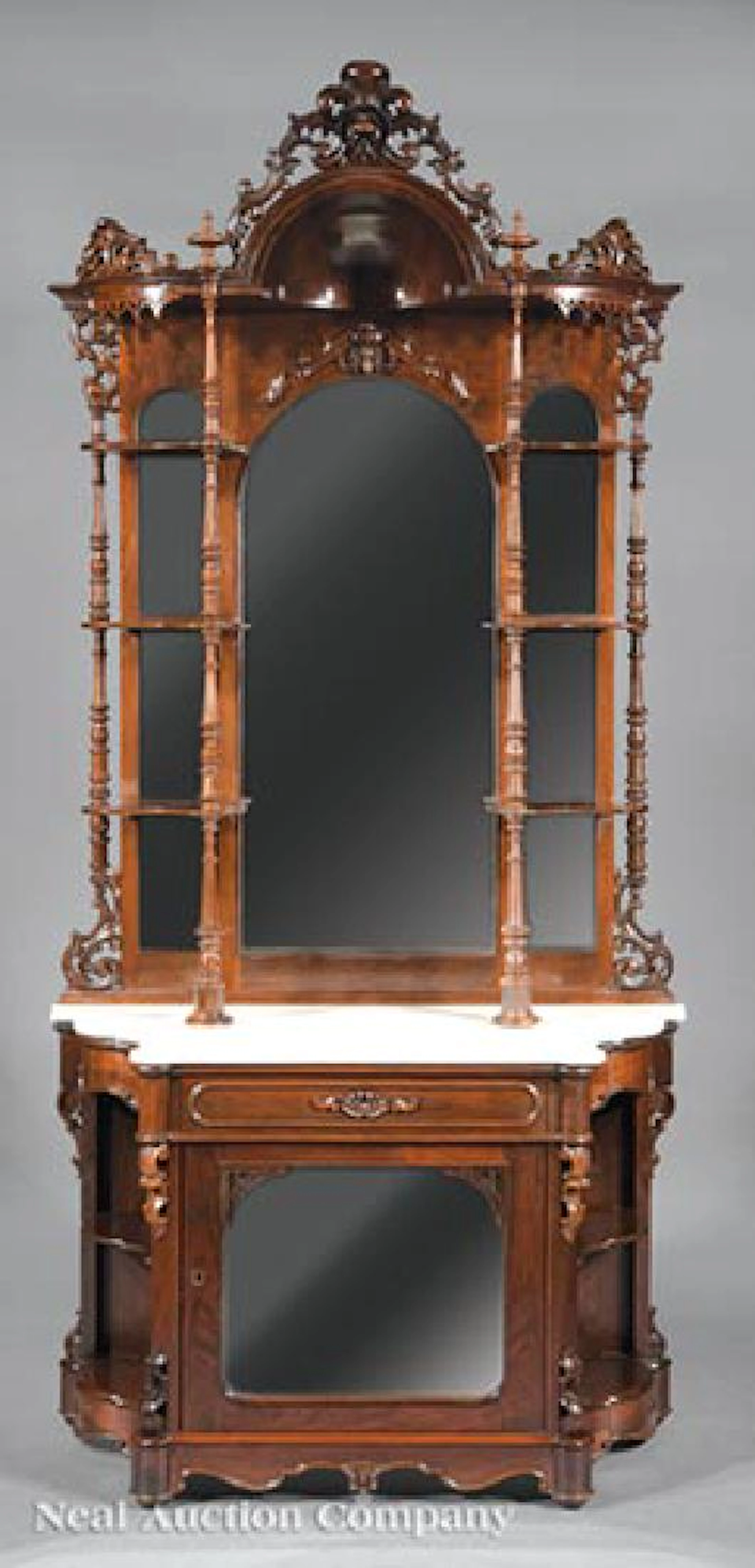 American Rococo Carved Rosewood Etagere Cabinet