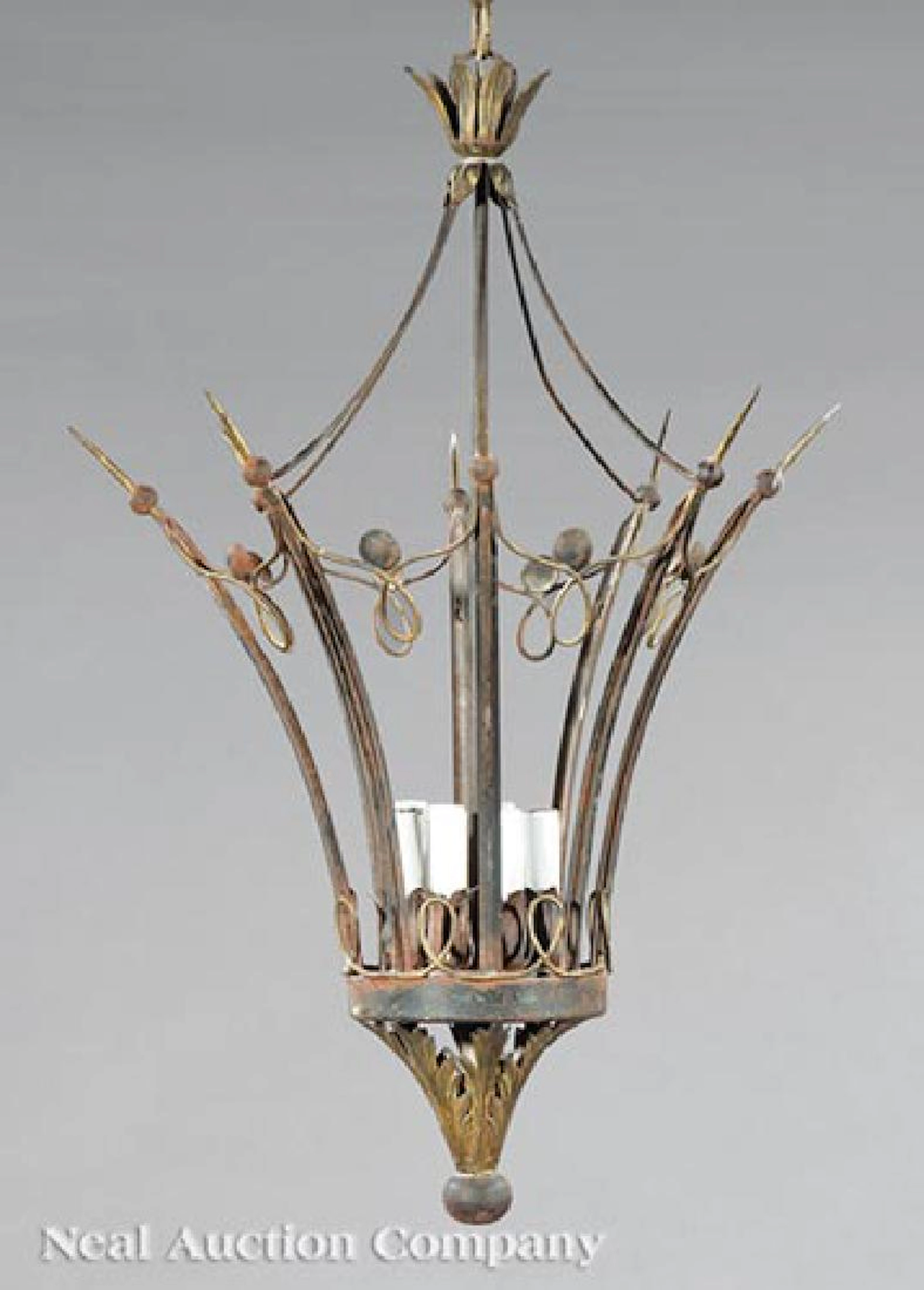 Continental Patinated Metal Crown-Form Chandelier