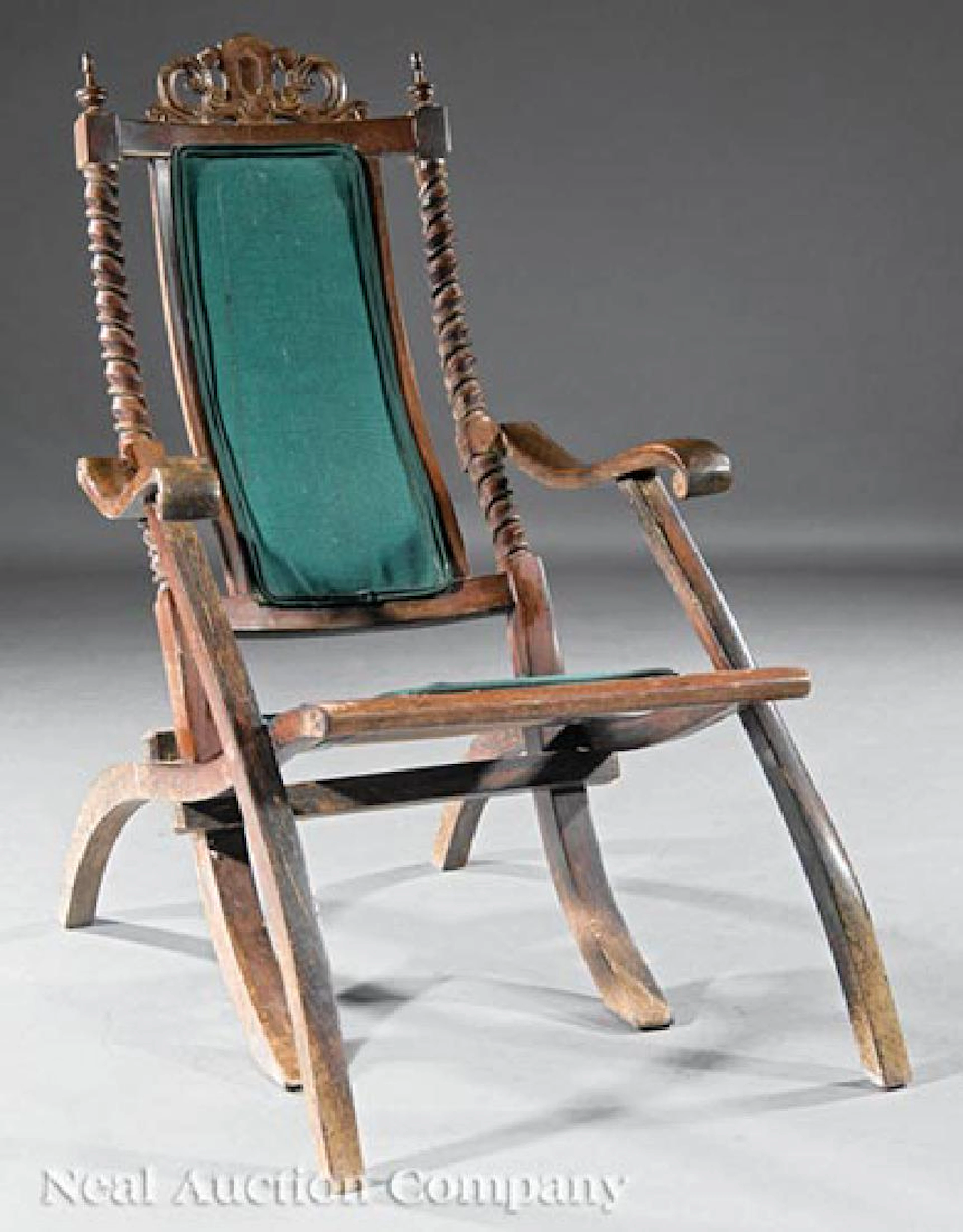Carved Tropical Hardwood Campaign Chair